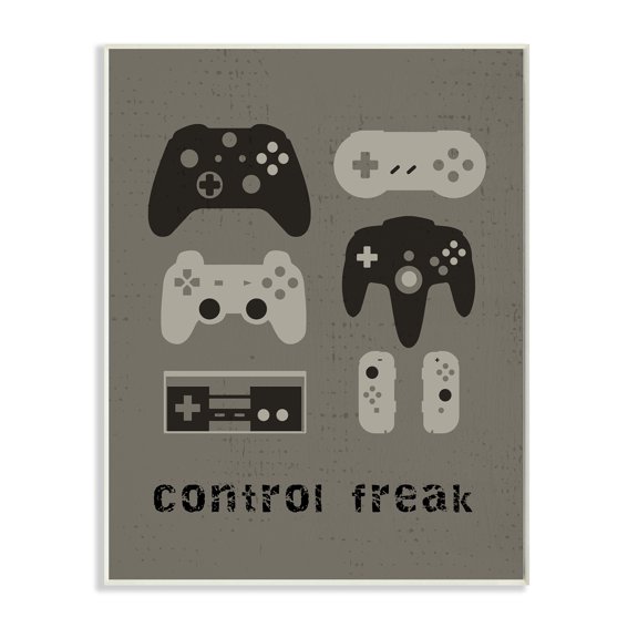 Stupell Industries Control Freak Distressed Pattern Black Grey Controllers,10 x 15,Designed by Daphne Polselli