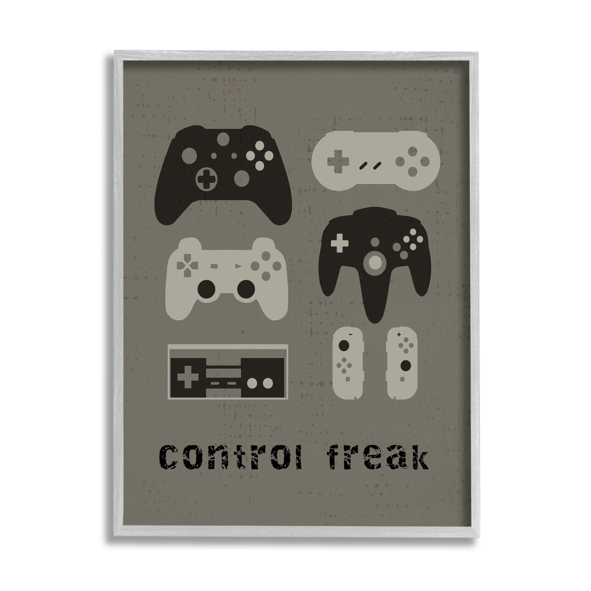 Stupell Industries Control Freak Distressed Pattern Black Grey Controllers,16 x 20,Designed by Daphne Polselli