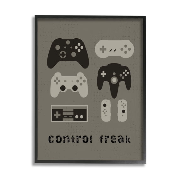 Stupell Industries Control Freak Distressed Pattern Black Grey Controllers,24 x 30,Designed by Daphne Polselli