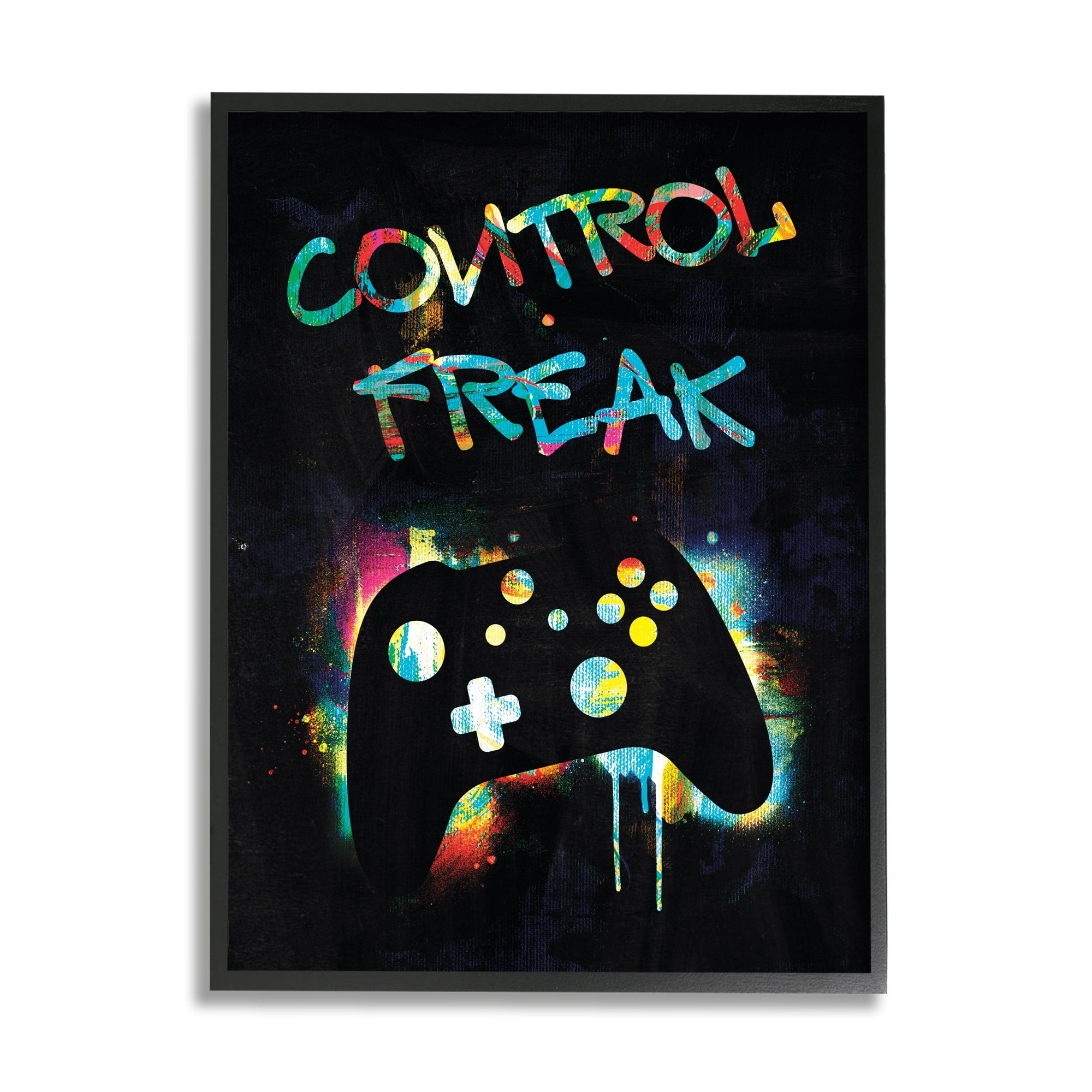 Stupell Industries Control Freak Game Controller Graffiti Street Style Graphic Art Black Framed Art Print Wall Art, Design by Victoria Barnes