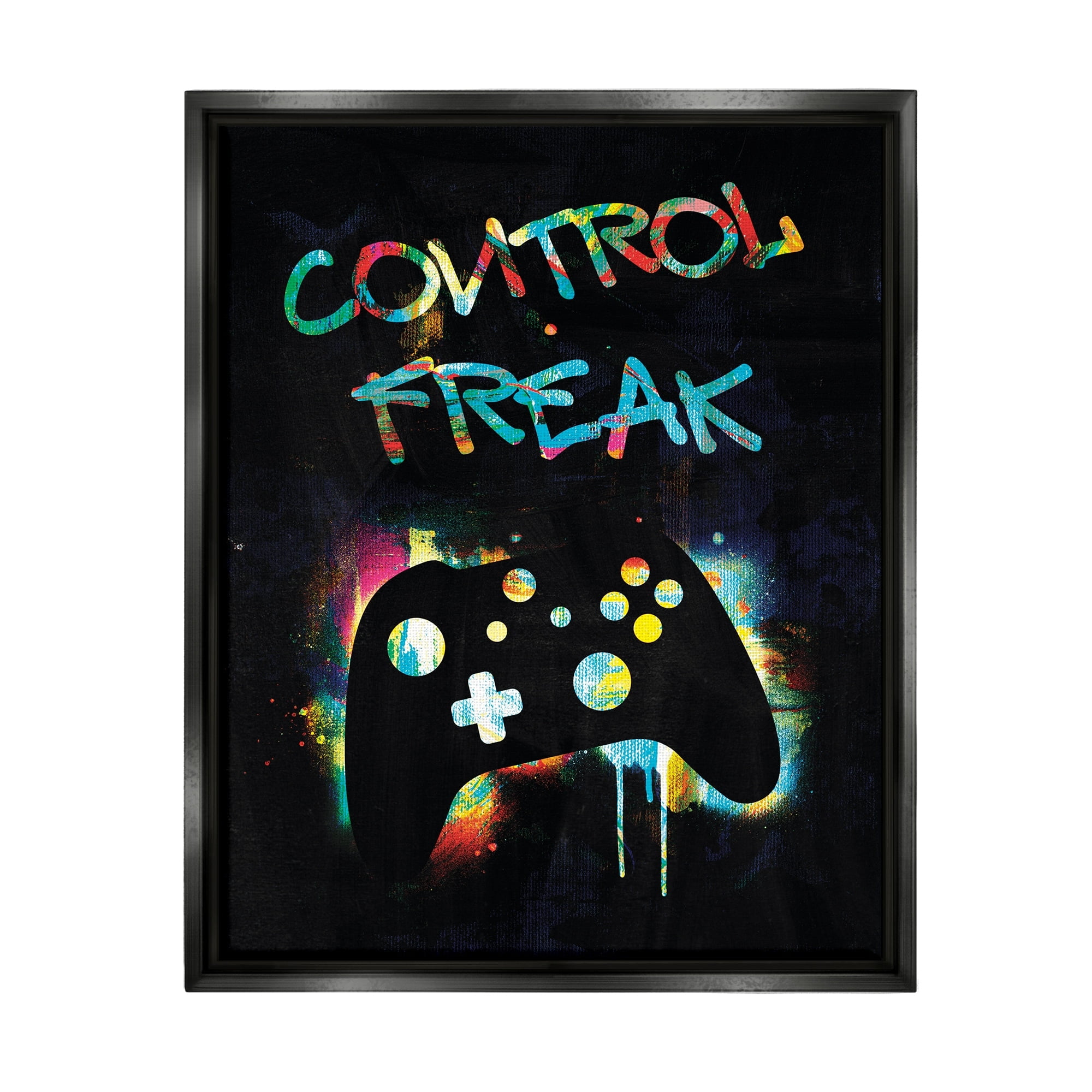 Stupell Industries Control Freak Game Controller Graffiti Street Style Graphic Art Jet Black Floating Framed Canvas Print Wall Art, Design by Victoria Barnes