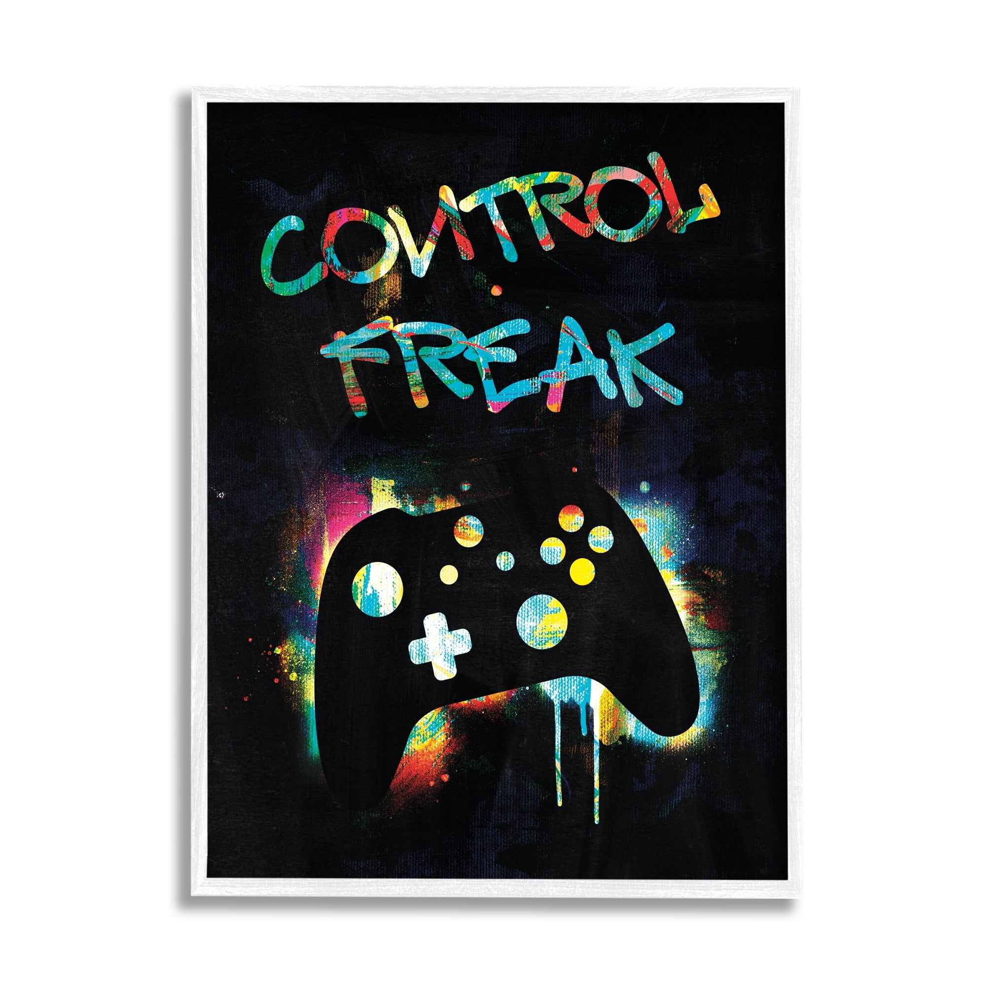Stupell Industries Control Freak Game Controller Graffiti Street Style Graphic Art White Framed Art Print Wall Art, Design by Victoria Barnes