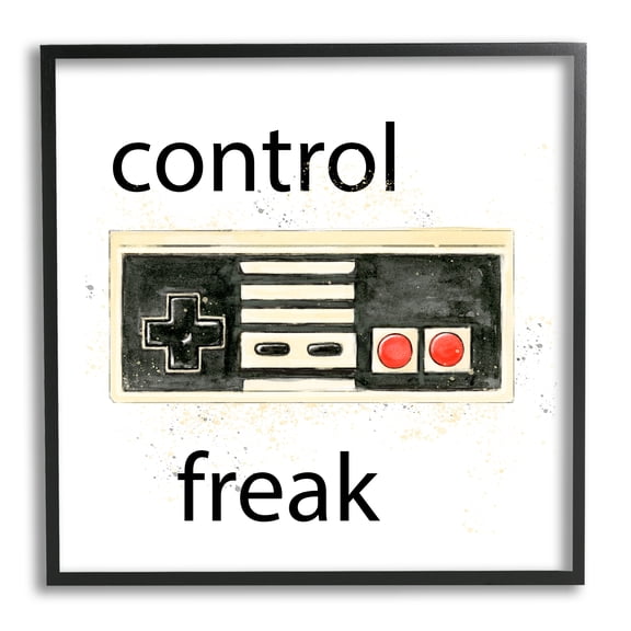 Stupell Industries Control Freak Vintage Gamer Art for Kids Painting Black Framed Art Print Wall Art