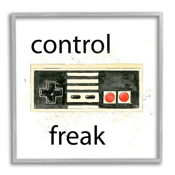 Stupell Industries Control Freak Vintage Gamer Art for Kids Painting Gray Framed Art Print Wall Art