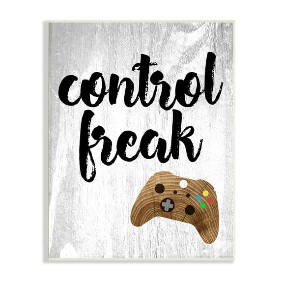 Stupell Industries Control Freak Wood Texture Sign with Video Game Controller, 13 x 19,Design by Daphne Polselli