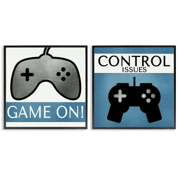 Stupell Industries Control Issues Gamer Entertainment Painting Black Framed Art Print Wall Art, 12 x 12, Set of 2