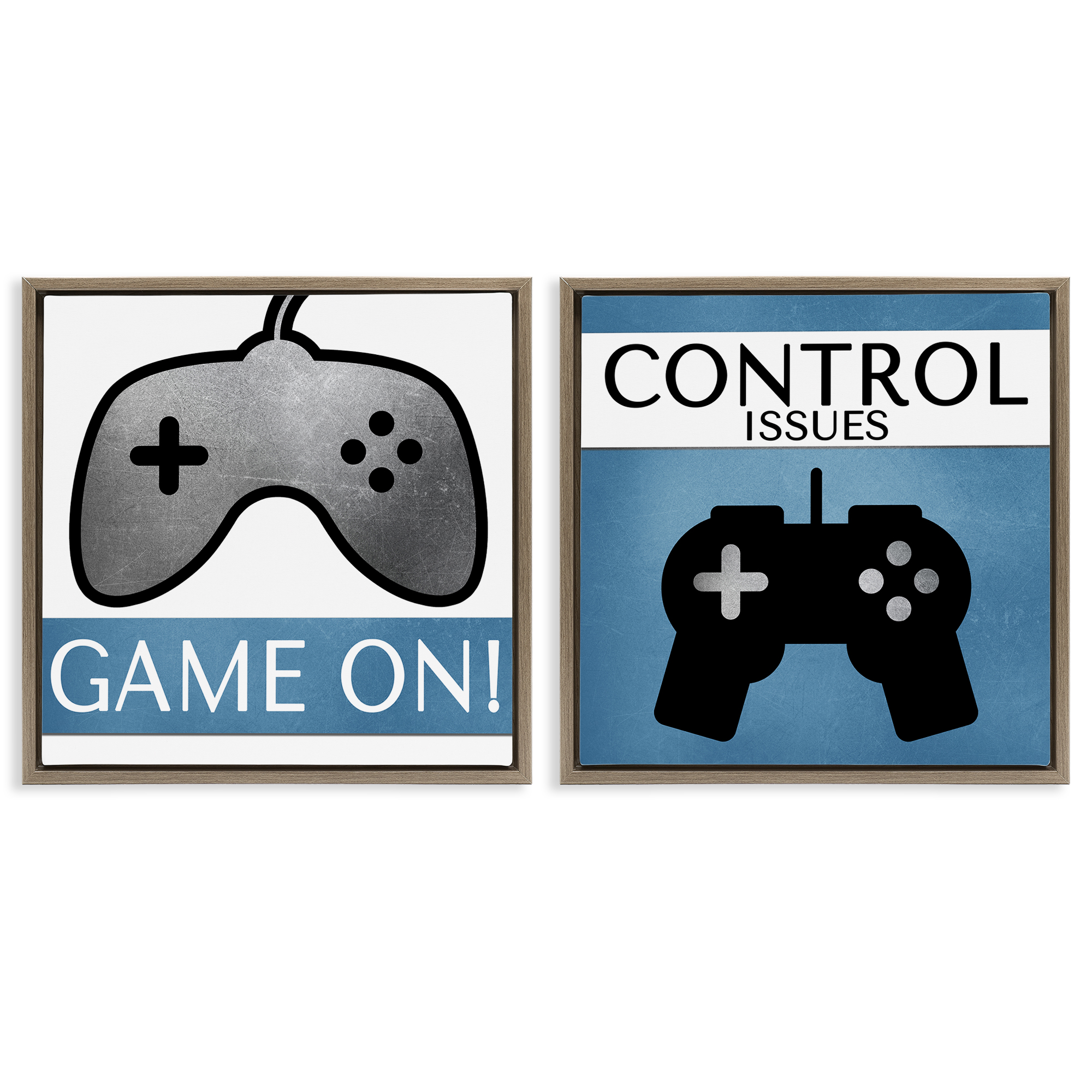Stupell Industries Control Issues Gamer Entertainment Painting Brown Floater Framed Canvas Art Print Wall Art, 25 x 25, Set of 2