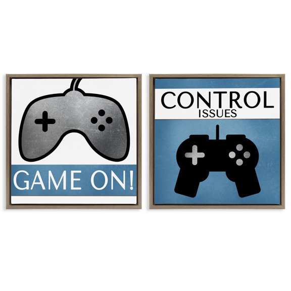 Stupell Industries Control Issues Gamer Entertainment Painting Brown Floater Framed Canvas Art Print Wall Art, 25 x 25, Set of 2
