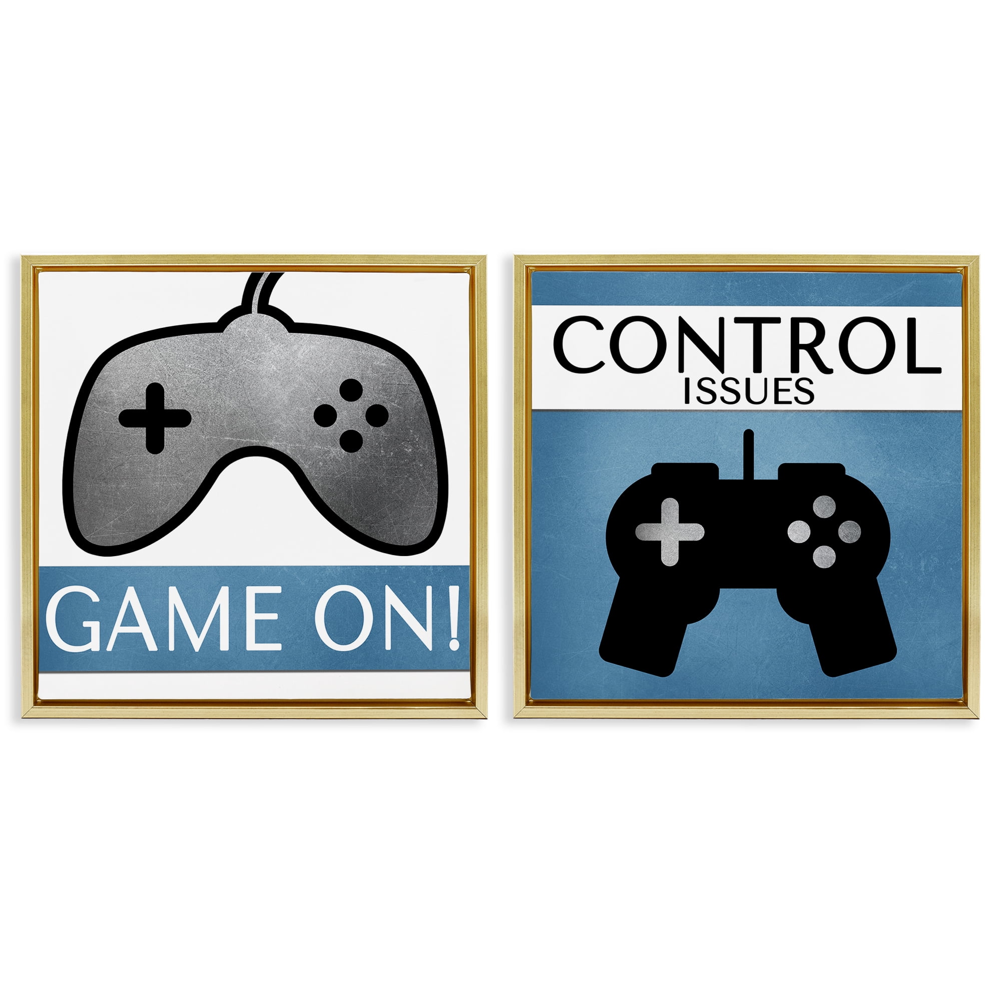 Stupell Industries Control Issues Gamer Entertainment Painting Gold Floater Framed Canvas Art Print Wall Art, 25 x 25, Set of 2