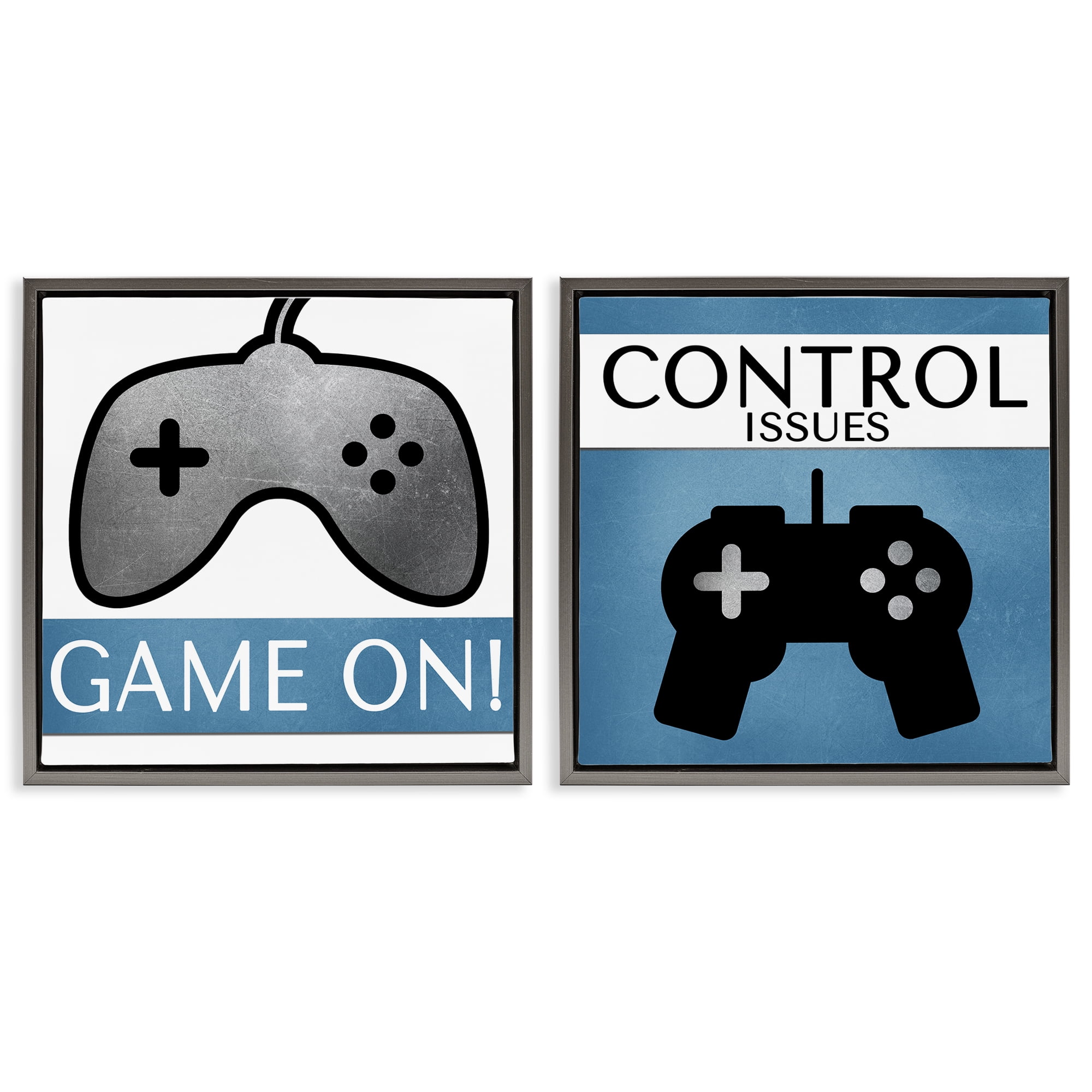 Stupell Industries Control Issues Gamer Entertainment Painting Gray Floater Framed Canvas Art Print Wall Art, 18 x 18, Set of 2