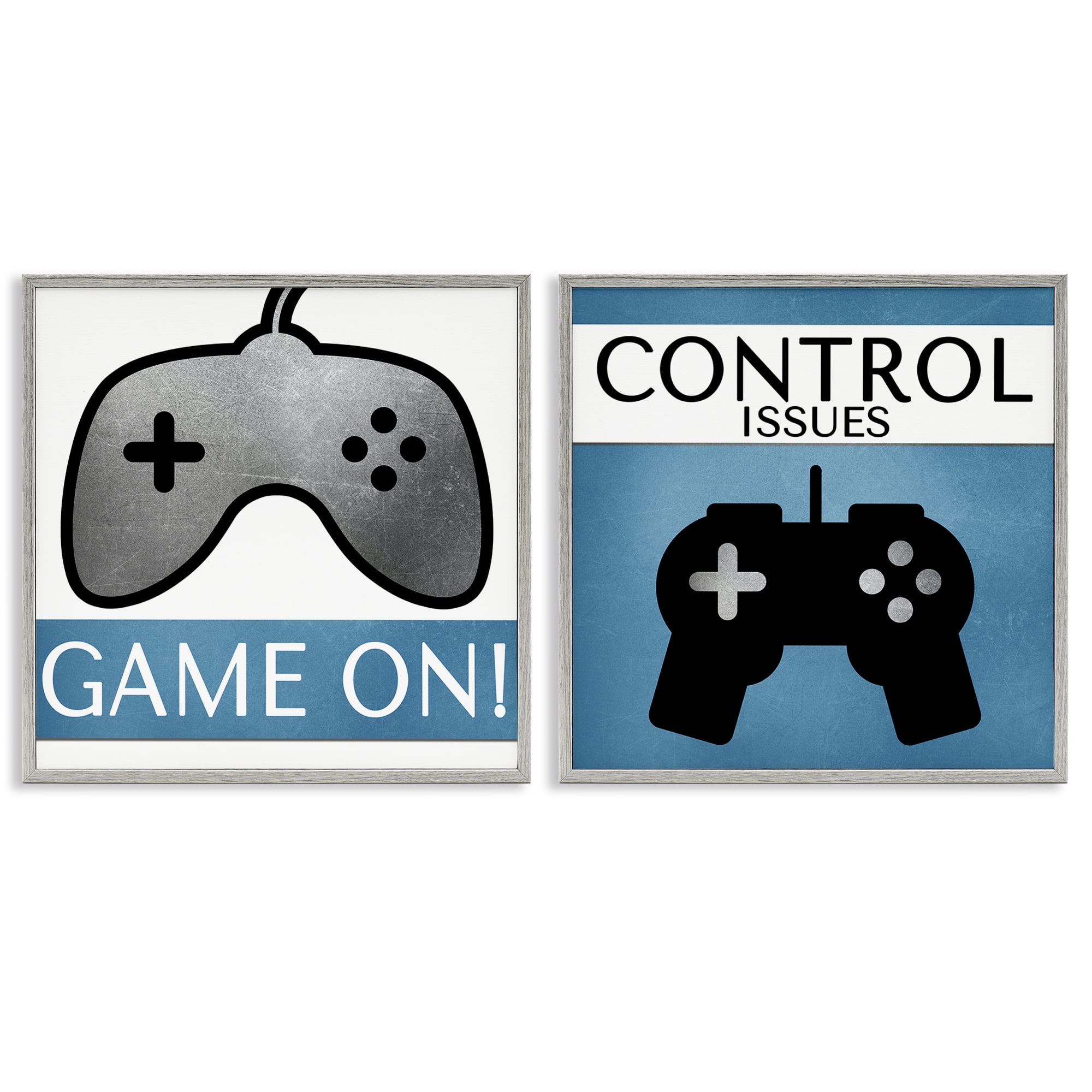 Stupell Industries Control Issues Gamer Entertainment Painting Gray Framed Art Print Wall Art, 17 x 17, Set of 2