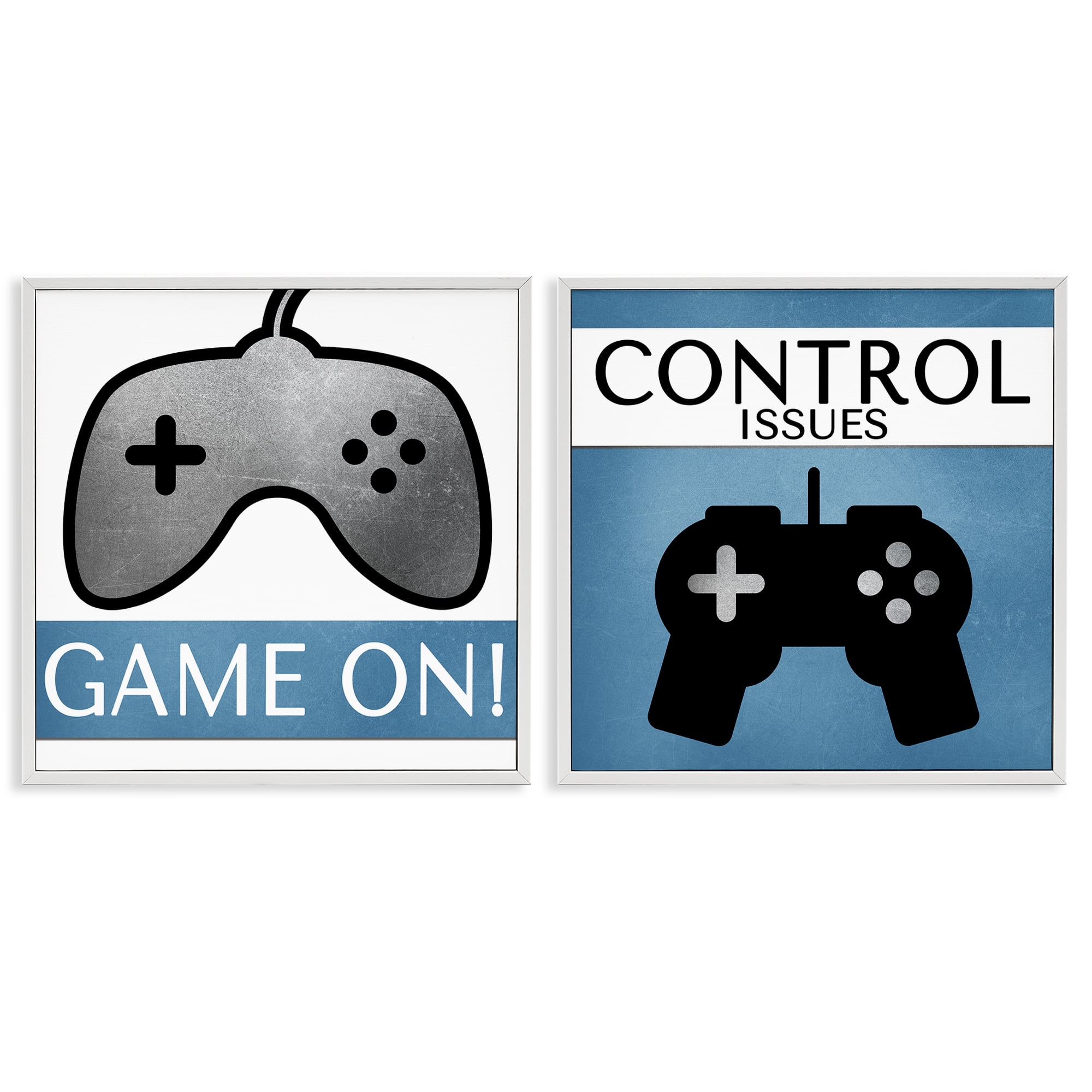 Stupell Industries Control Issues Gamer Entertainment Painting White Framed Art Print Wall Art, 24 x 24, Set of 2