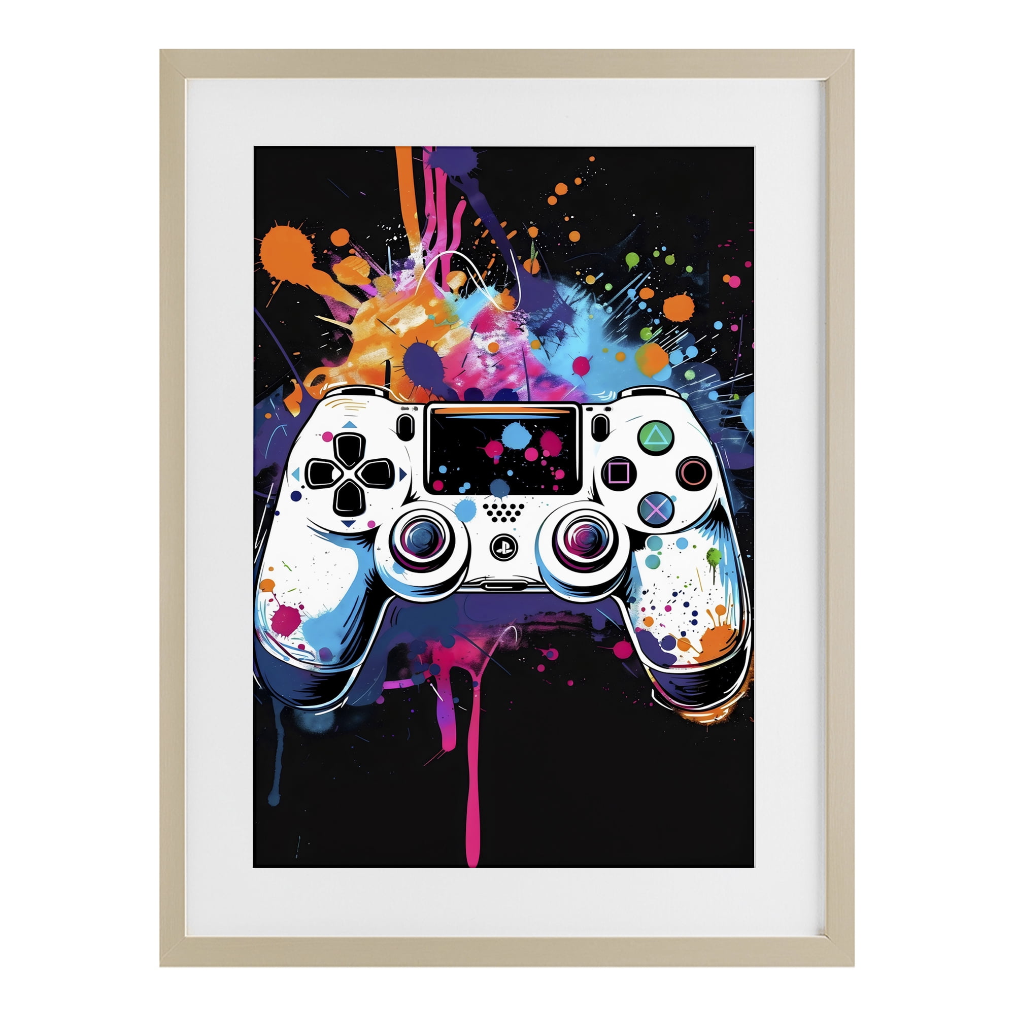 Stupell Industries Controller Contrast with Neon Splatter Birch Framed Print Under Glass, design by Creative Studio