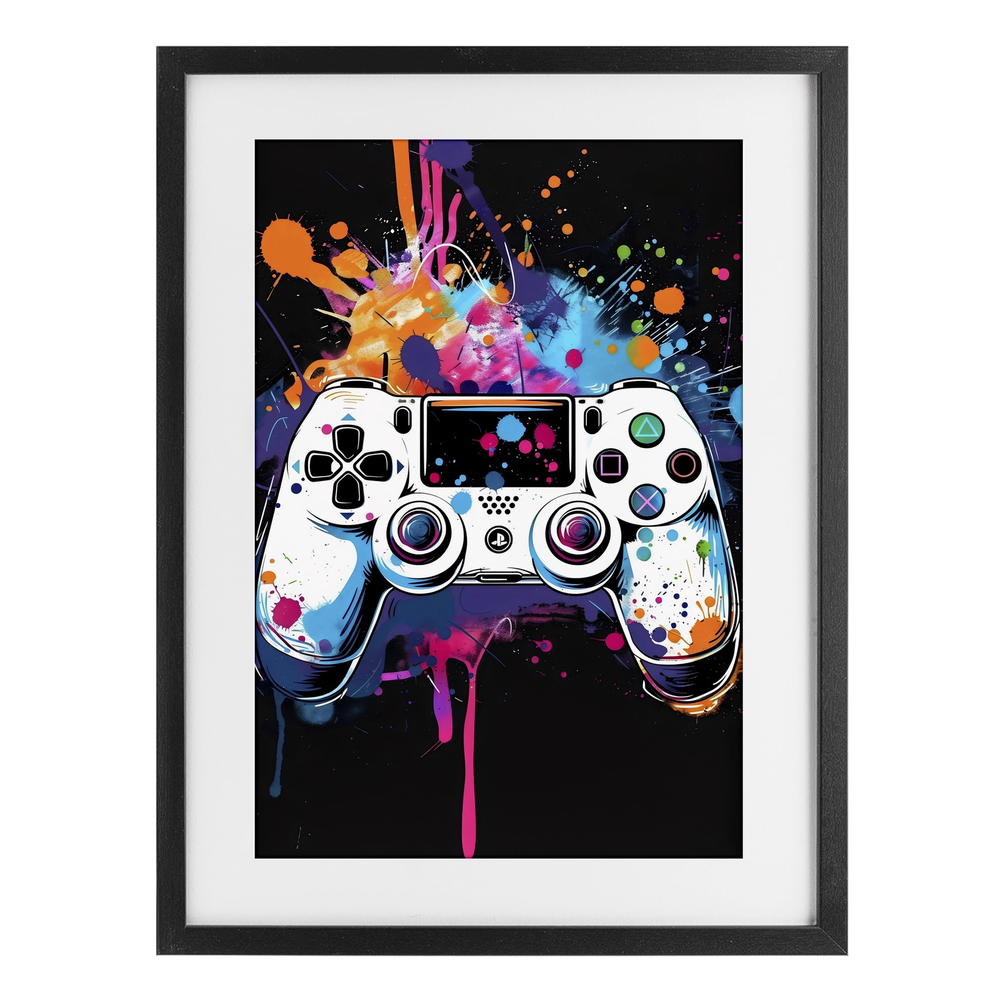 Stupell Industries Controller Contrast with Neon Splatter Black Framed Print Under Glass, design by Creative Studio