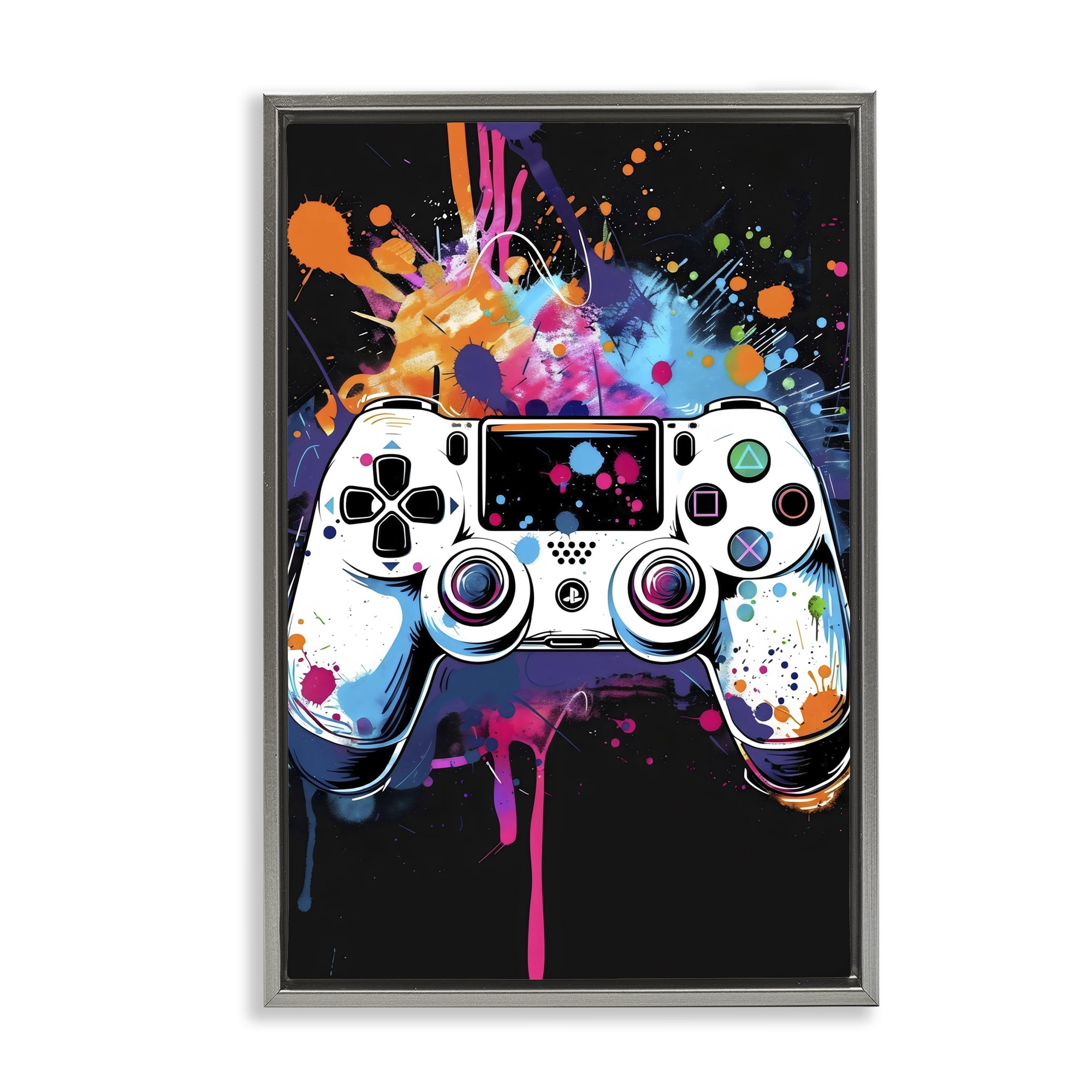 Stupell Industries Controller Contrast with Neon Splatter Gray Framed Floater Canvas Wall Art, design by Creative Studio