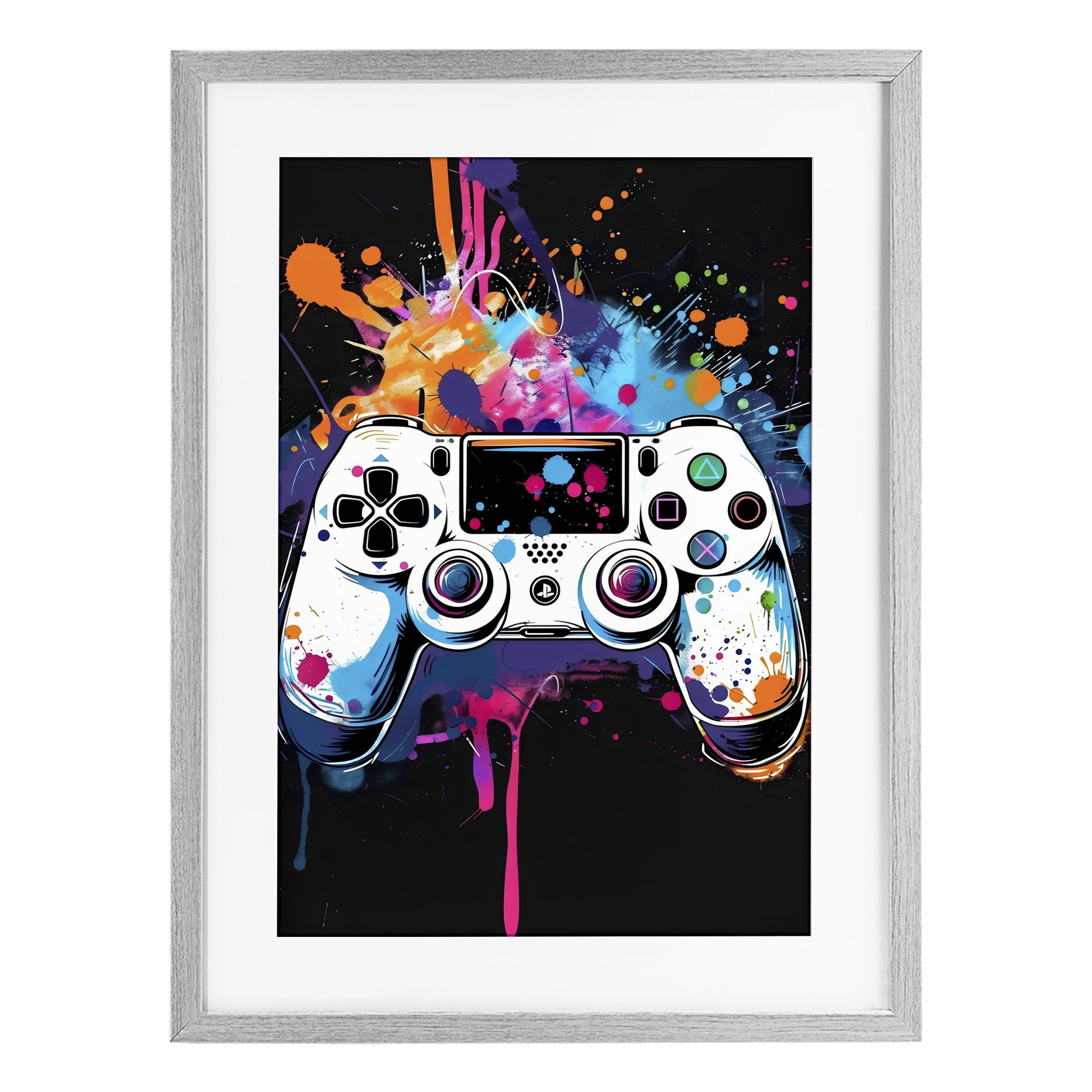 Stupell Industries Controller Contrast with Neon Splatter Gray Framed Print Under Glass, design by Creative Studio