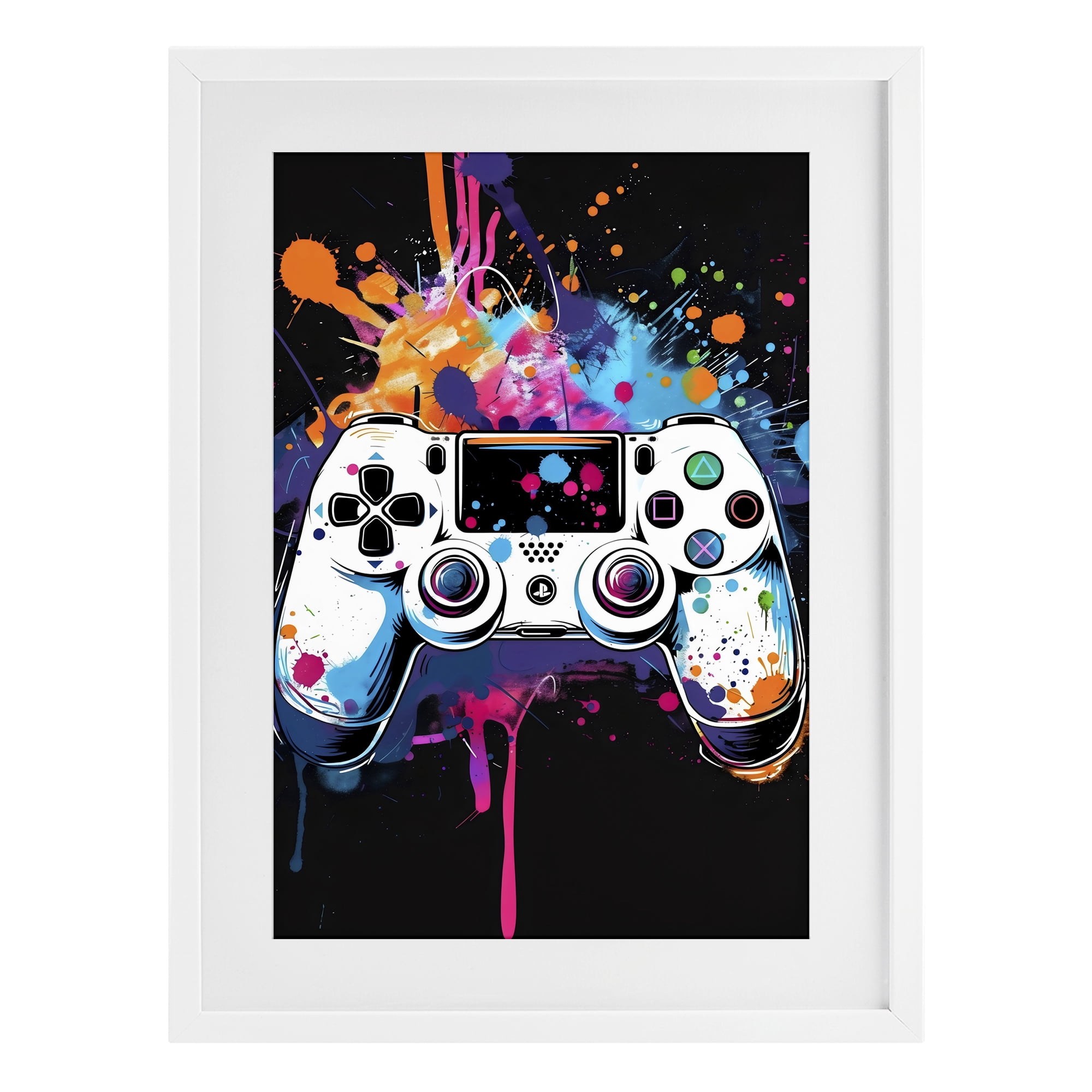Stupell Industries Controller Contrast with Neon Splatter White Framed Print Under Glass, design by Creative Studio