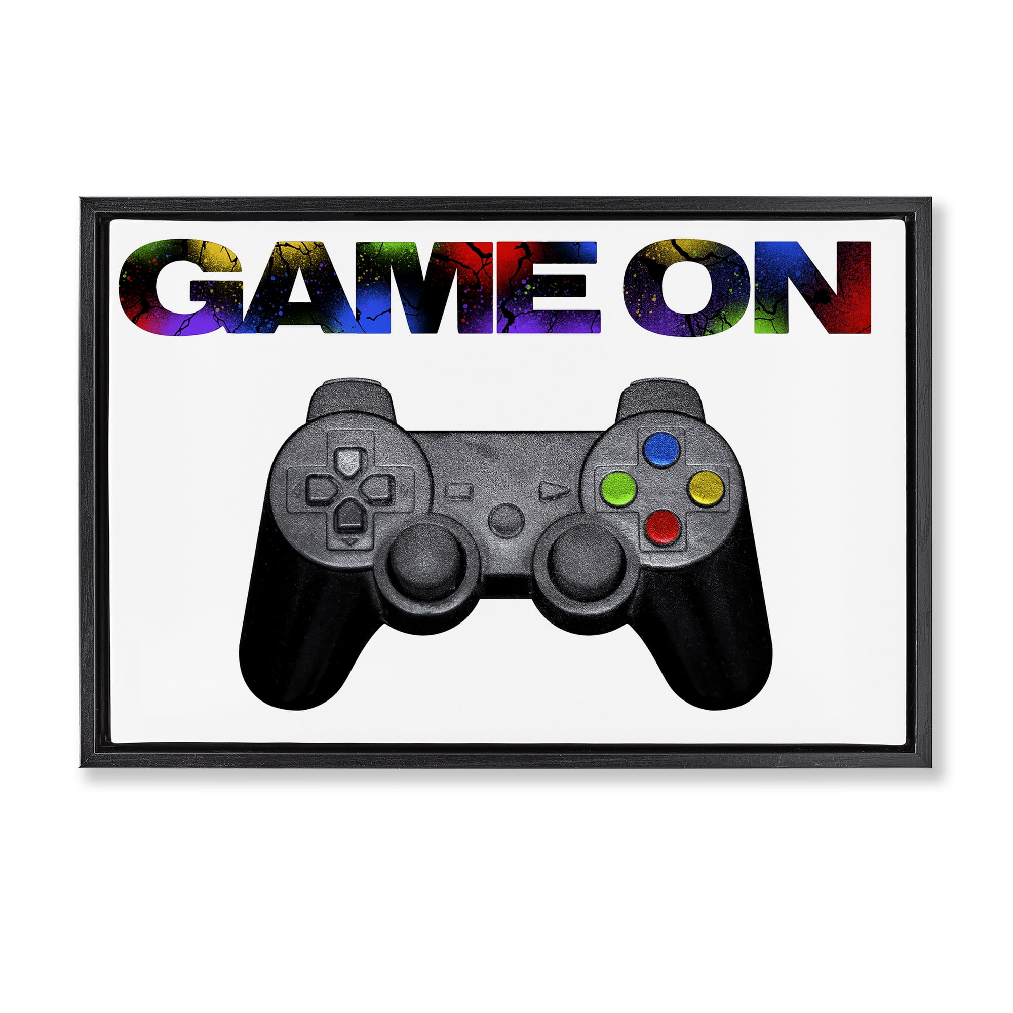 Stupell Industries Controller Game On Splatter Black Framed Floater Canvas Wall Art, design by Marcus Prime