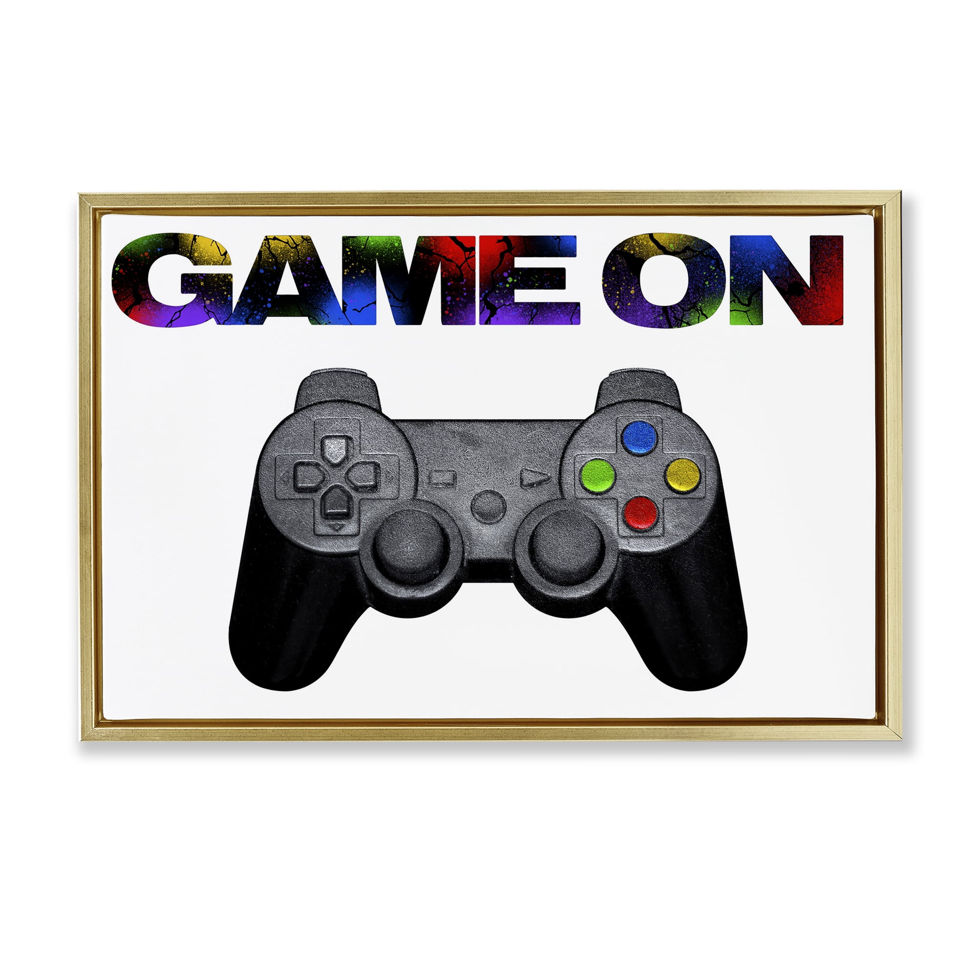 Stupell Industries Controller Game On Splatter Gold Framed Floater Canvas Wall Art, design by Marcus Prime