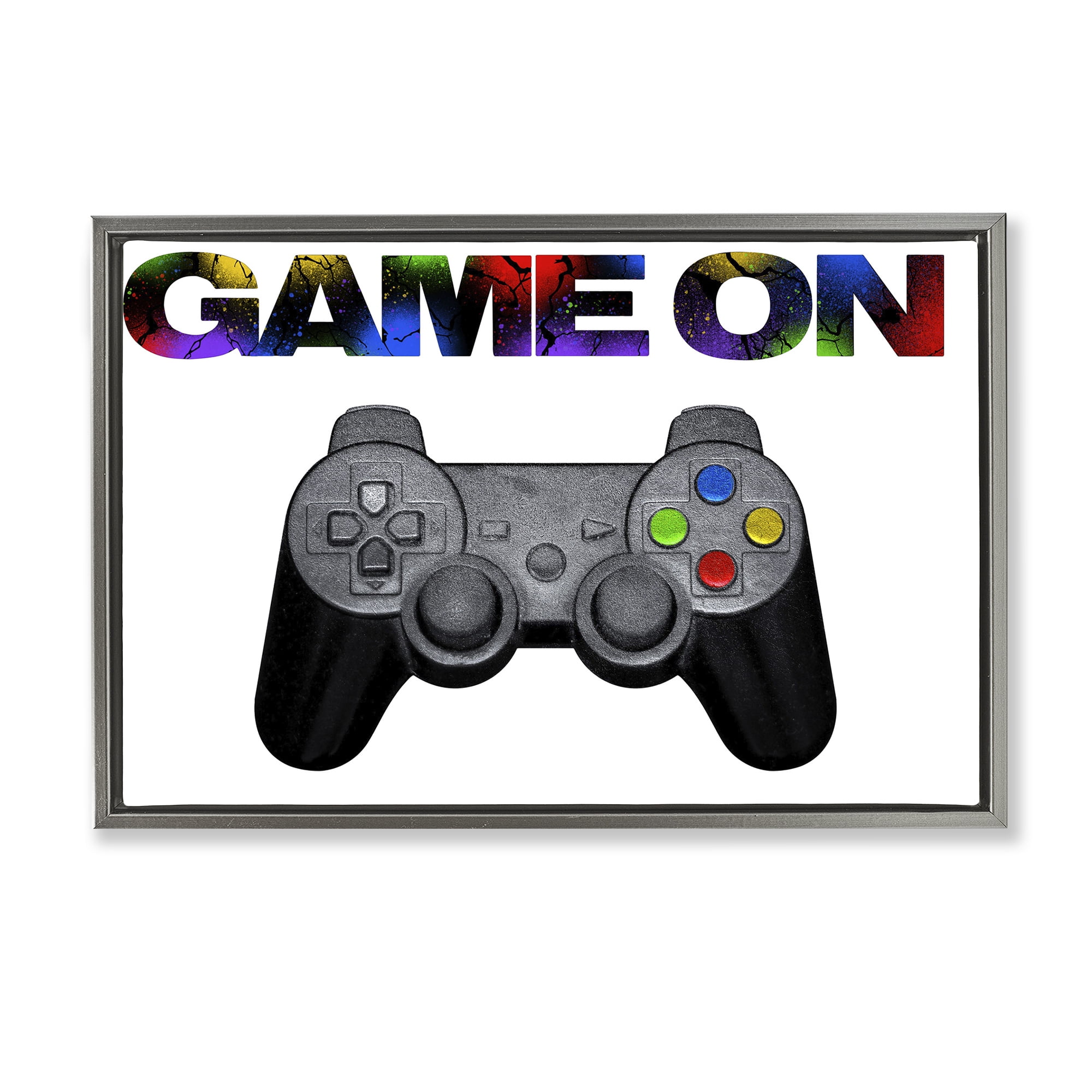 Stupell Industries Controller Game On Splatter Gray Framed Floater Canvas Wall Art, design by Marcus Prime