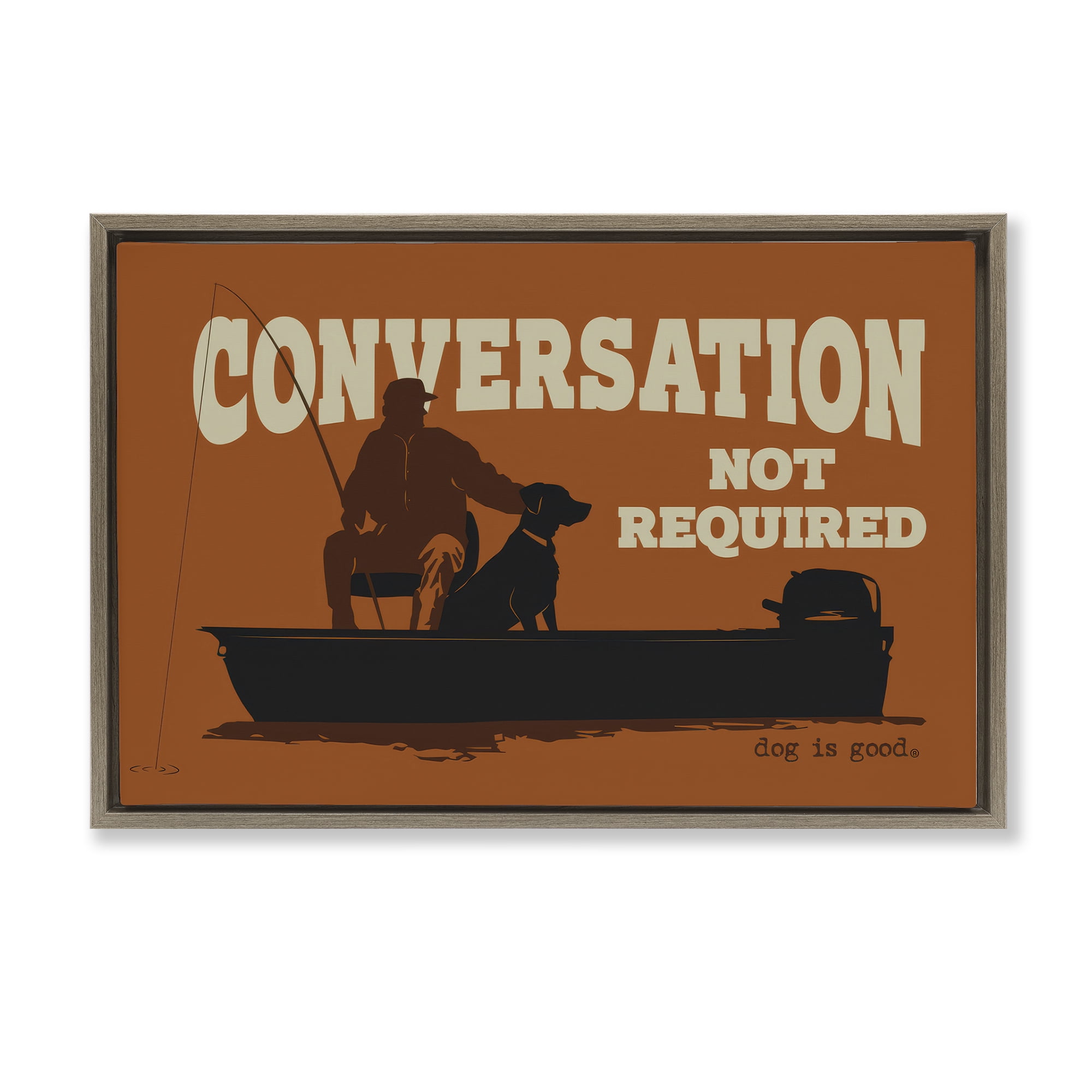 Stupell Industries Conversation Not Required Dog People Painting Brown Floater Framed Canvas Art Print Wall Art, 31 x 21