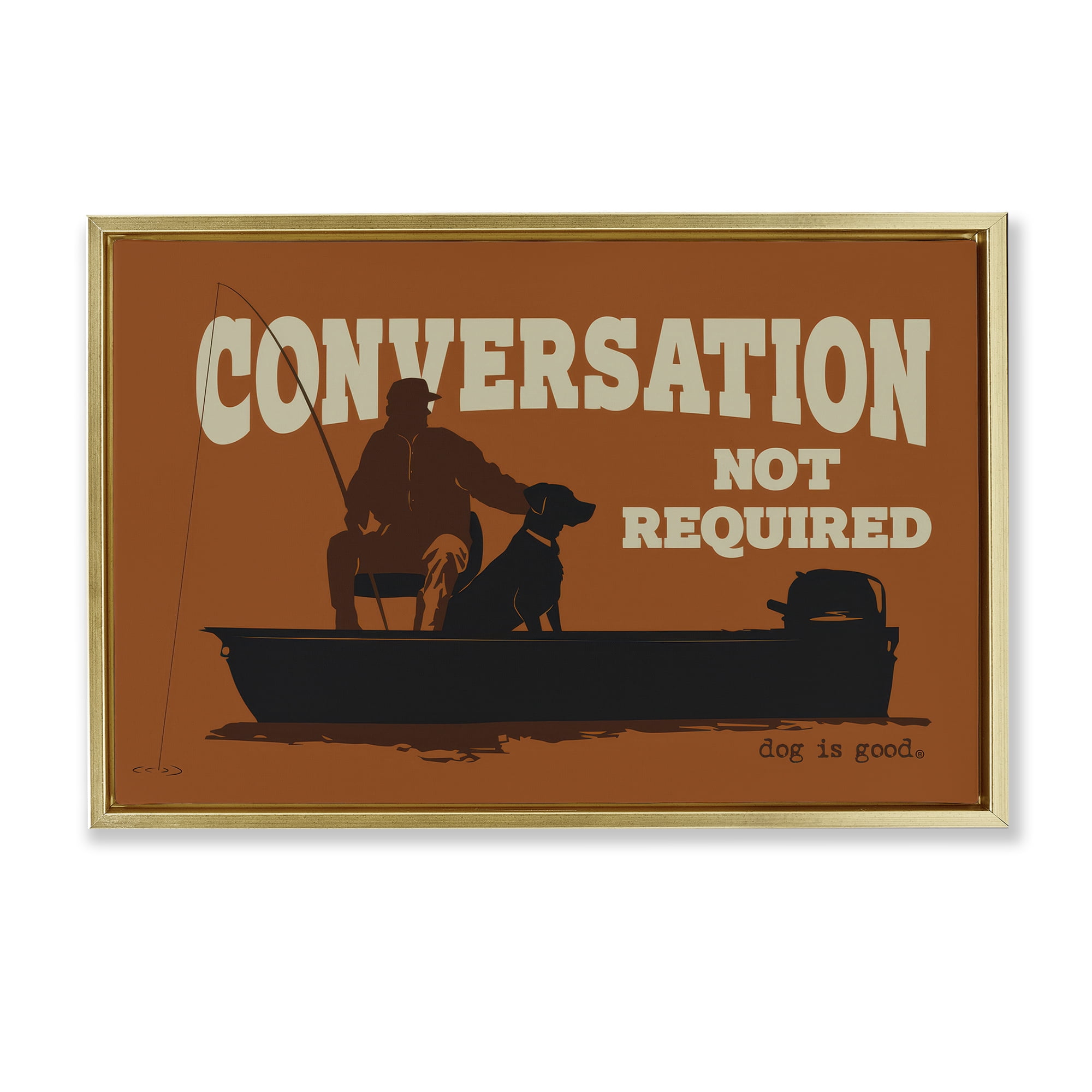 Stupell Industries Conversation Not Required Dog People Painting Gold Floater Framed Canvas Art Print Wall Art, 25 x 17