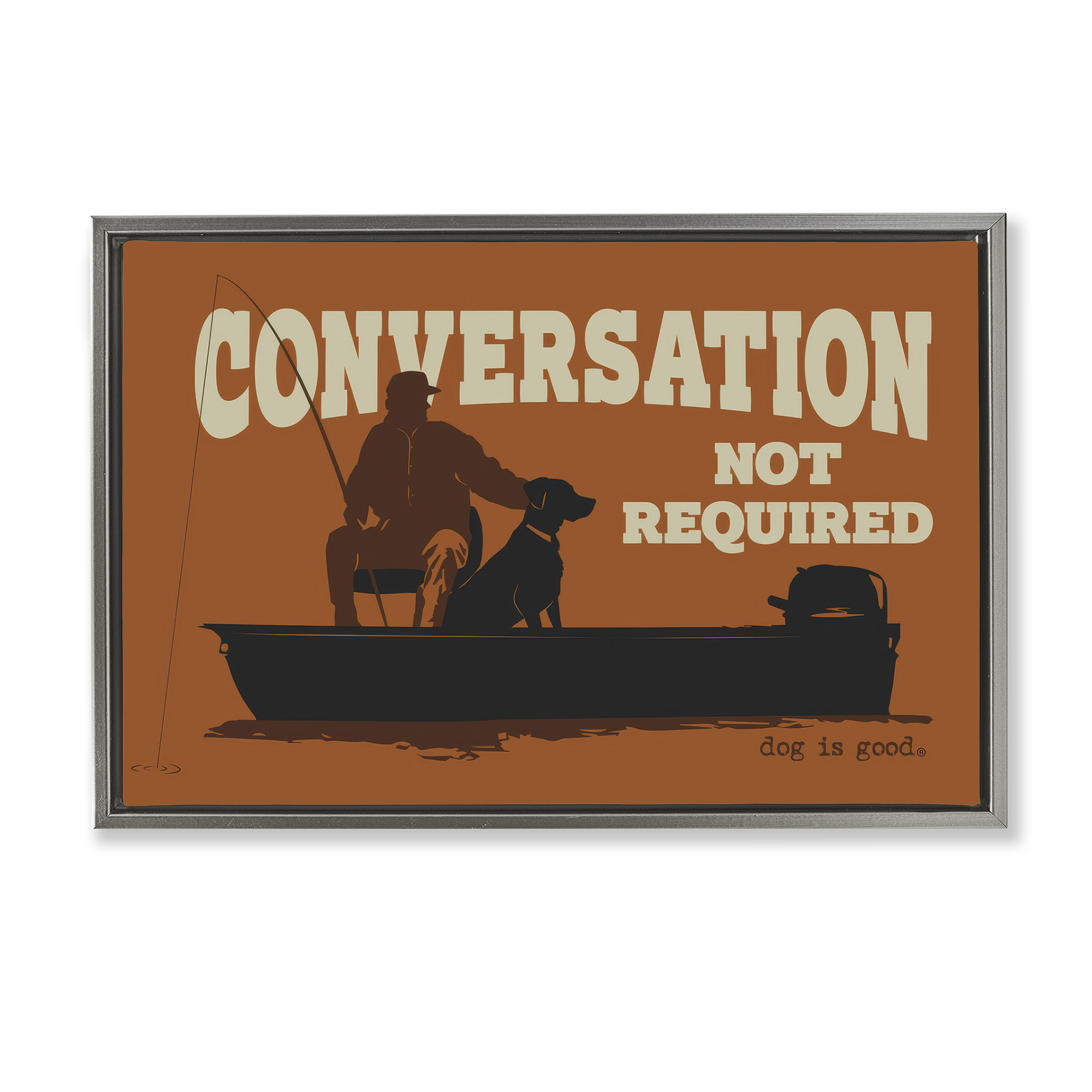 Stupell Industries Conversation Not Required Dog People Painting Gray Floater Framed Canvas Art Print Wall Art, 31 x 21