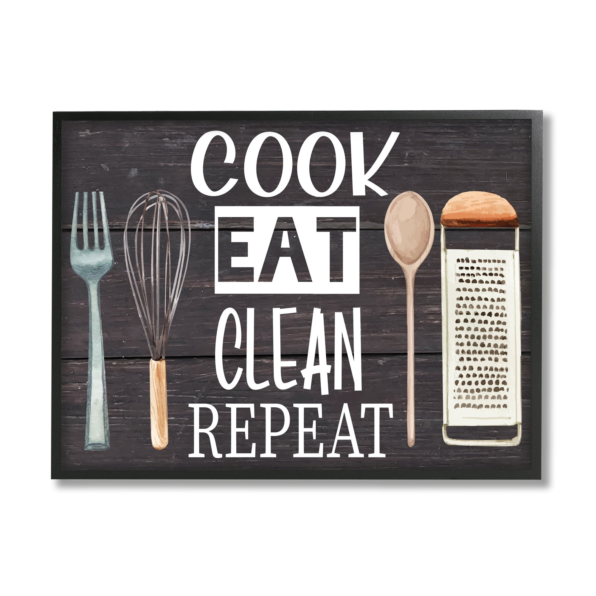 Stupell Industries Cook Eat Clean Humorous Quote Rustic Kitchenware,24 x 30,Designed by ND Art