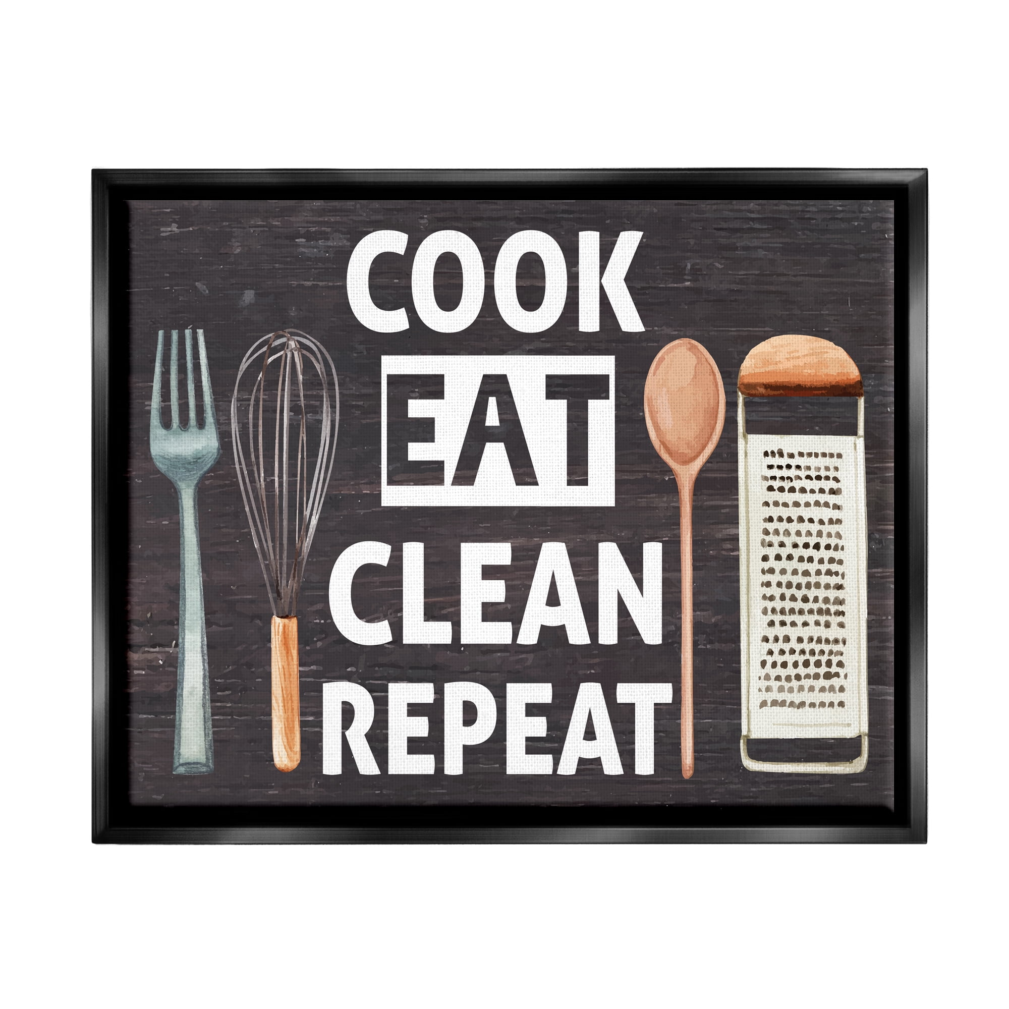 Stupell Industries Cook Eat Clean Repeat Phrase Food & Beverage Painting Black Floater Framed Art Print Wall Art