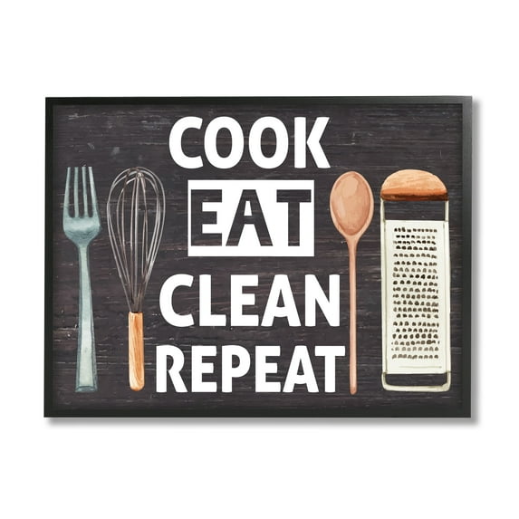 Stupell Industries Cook Eat Clean Repeat Phrase Food & Beverage Painting Black Framed Art Print Wall Art