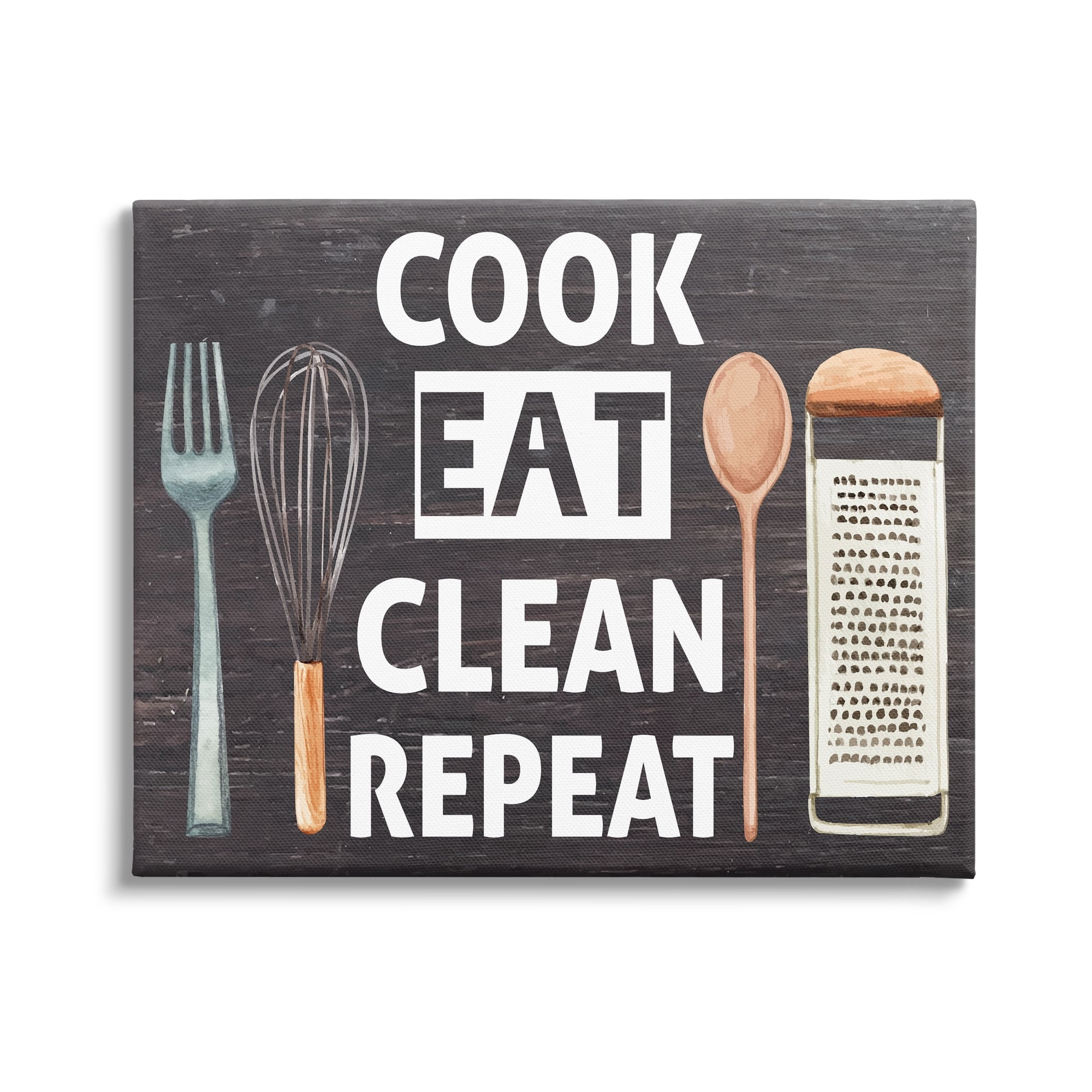 Cook Eat Clean Repeat Phrase Food & Beverage Canvas Wall Art