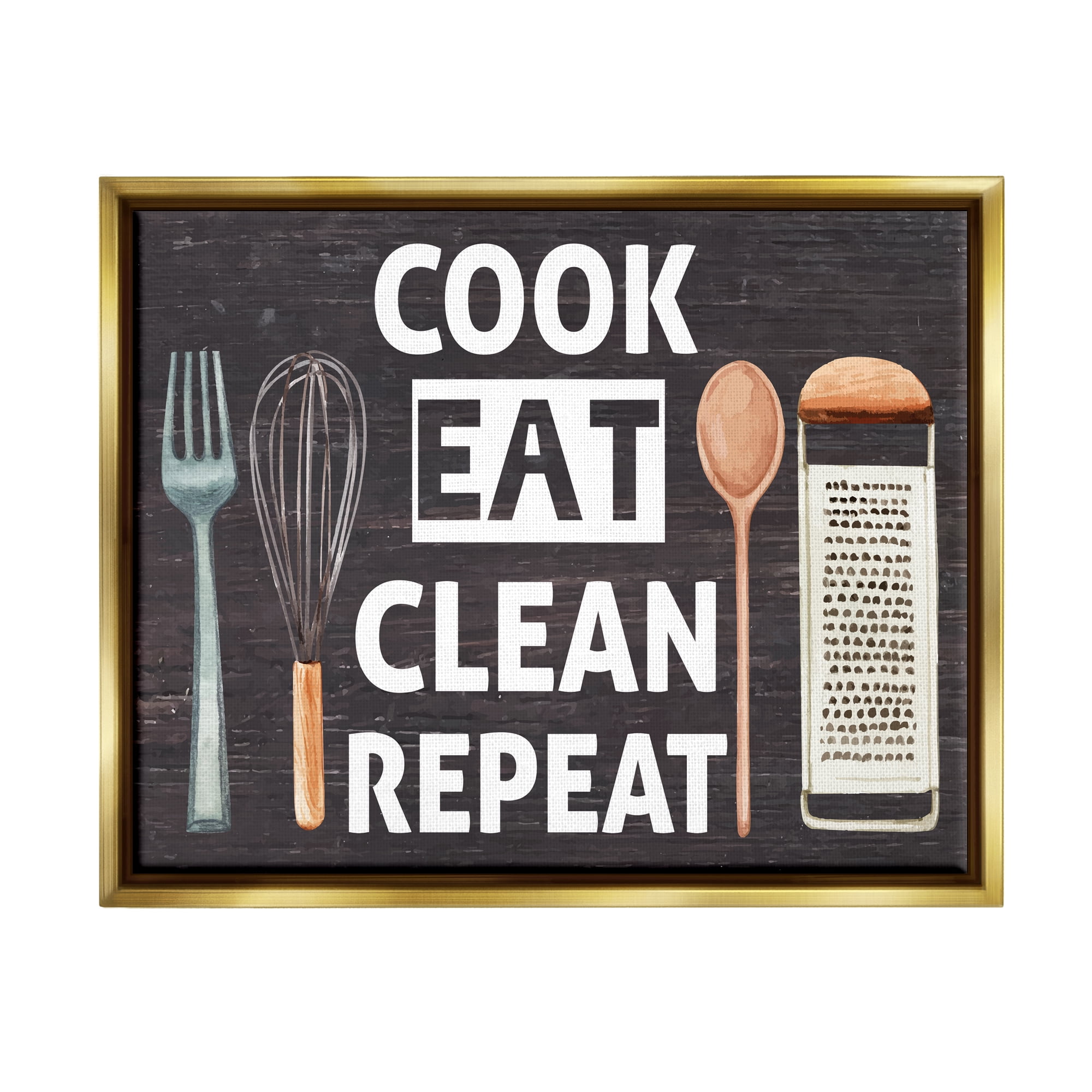 Stupell Industries Cook Eat Clean Repeat Phrase Food & Beverage Painting Gold Floater Framed Art Print Wall Art