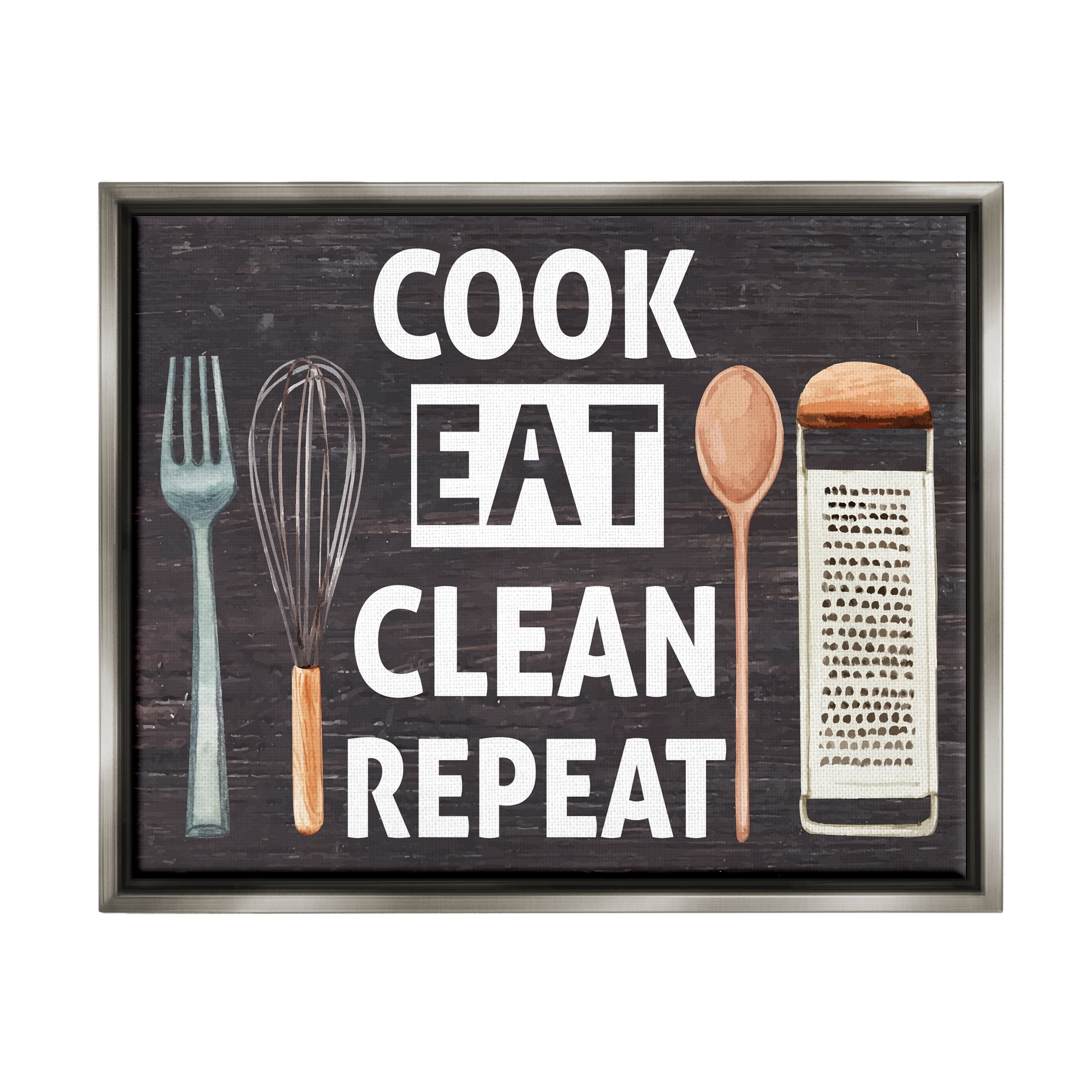 Stupell Industries Cook Eat Clean Repeat Phrase Food & Beverage Painting Gray Floater Framed Art Print Wall Art