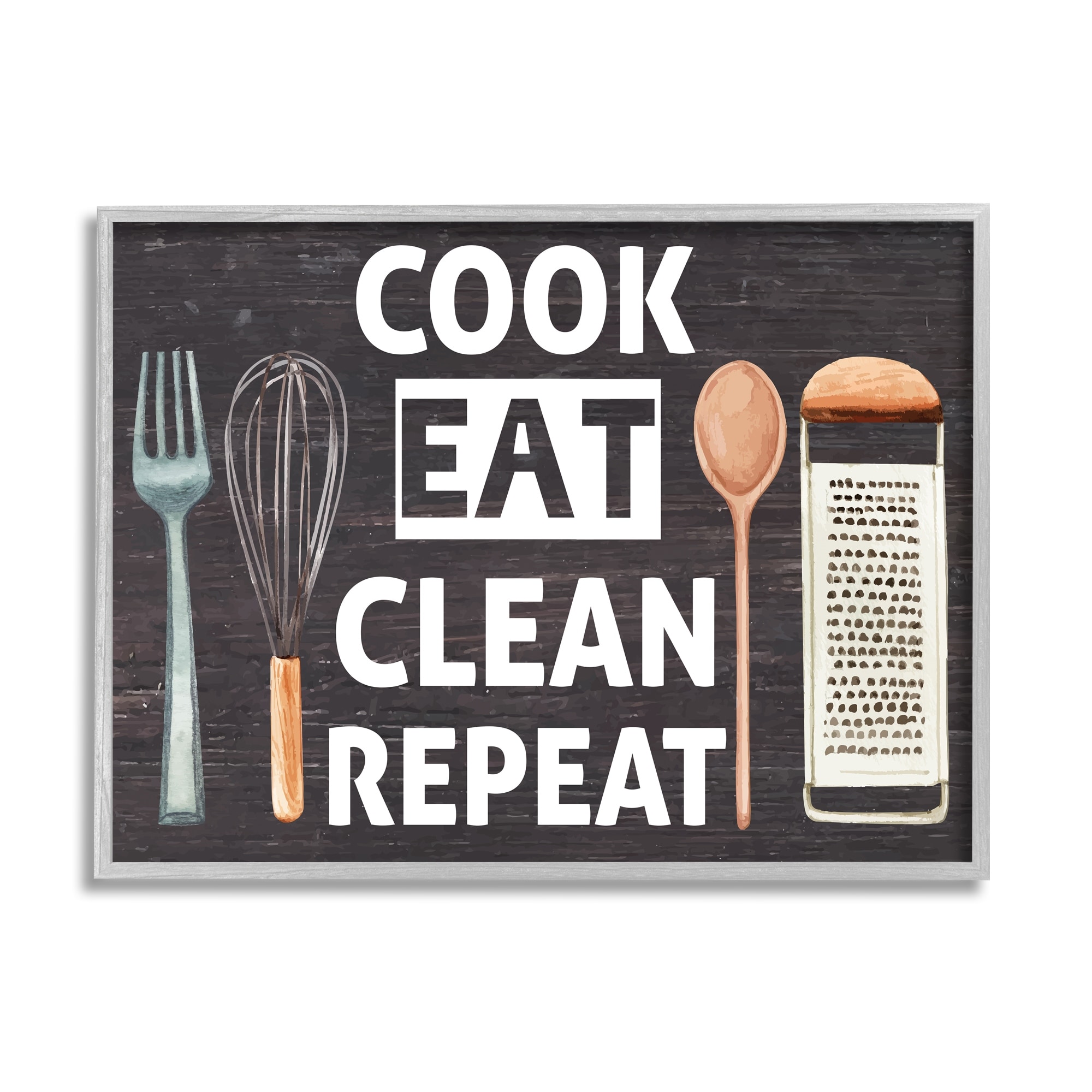 Stupell Industries Cook Eat Clean Repeat Phrase Food & Beverage Painting Gray Framed Art Print Wall Art