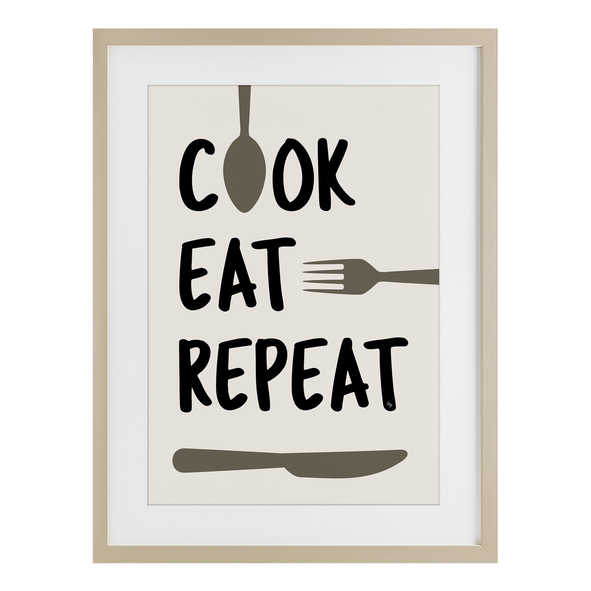 Stupell Industries Cook Eat Repeat with Utensils Birch Framed Print Under Glass, design by Martina Pavlova