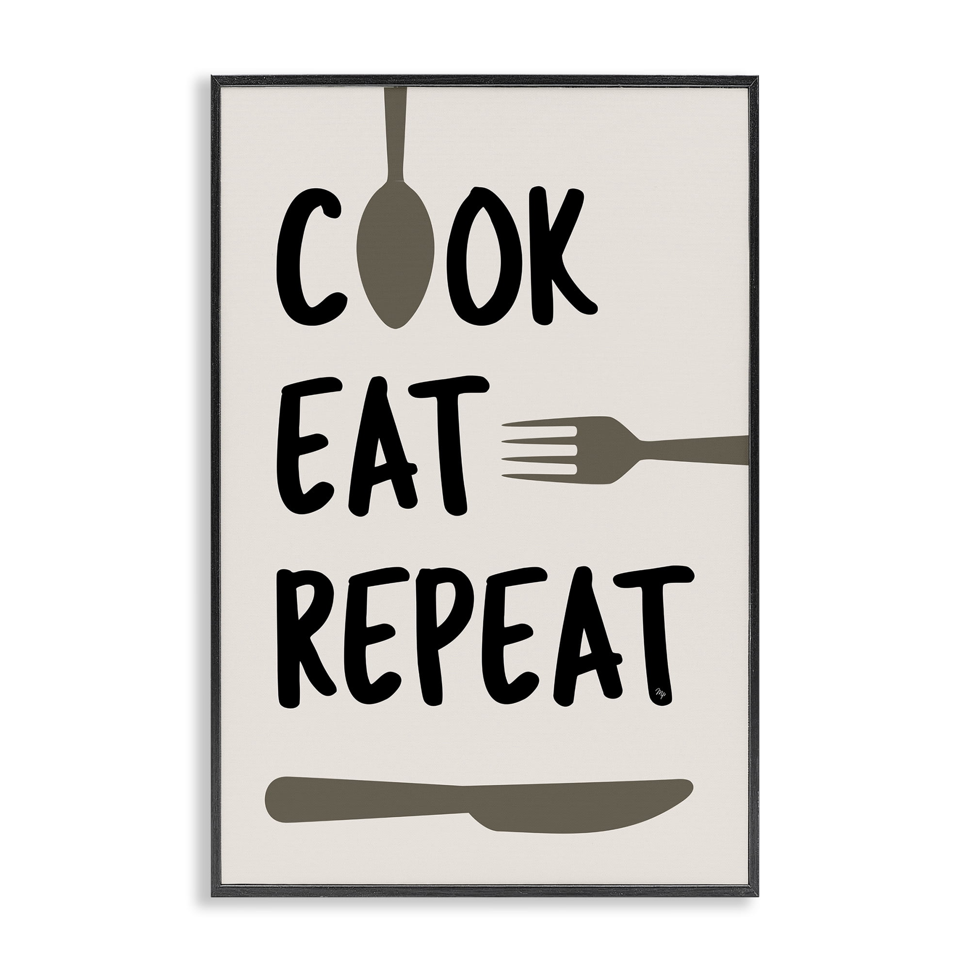 Stupell Industries Cook Eat Repeat with Utensils Black Framed Giclee Art, design by Martina Pavlova