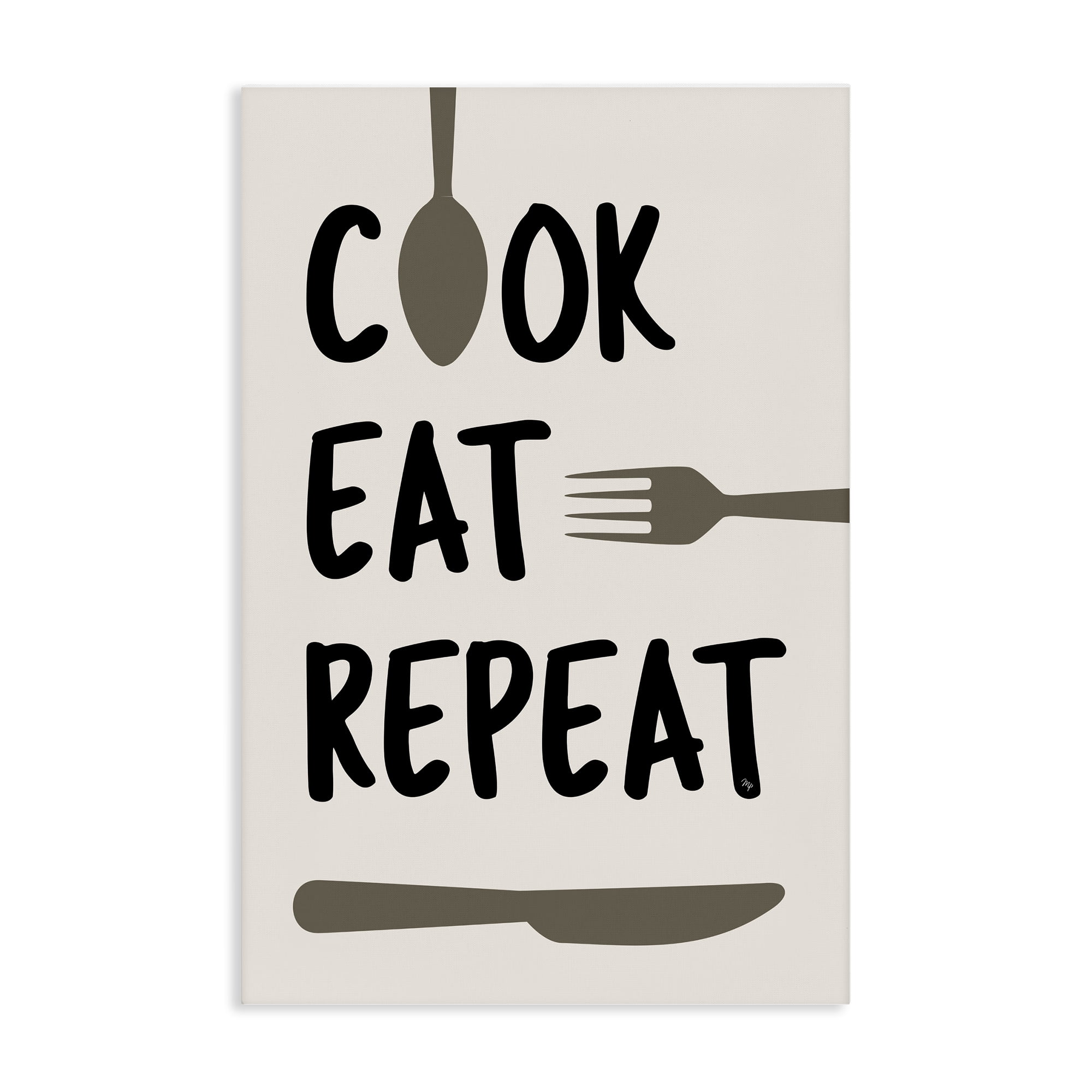 Stupell Industries Cook Eat Repeat with Utensils Canvas Wall Art, design by Martina Pavlova