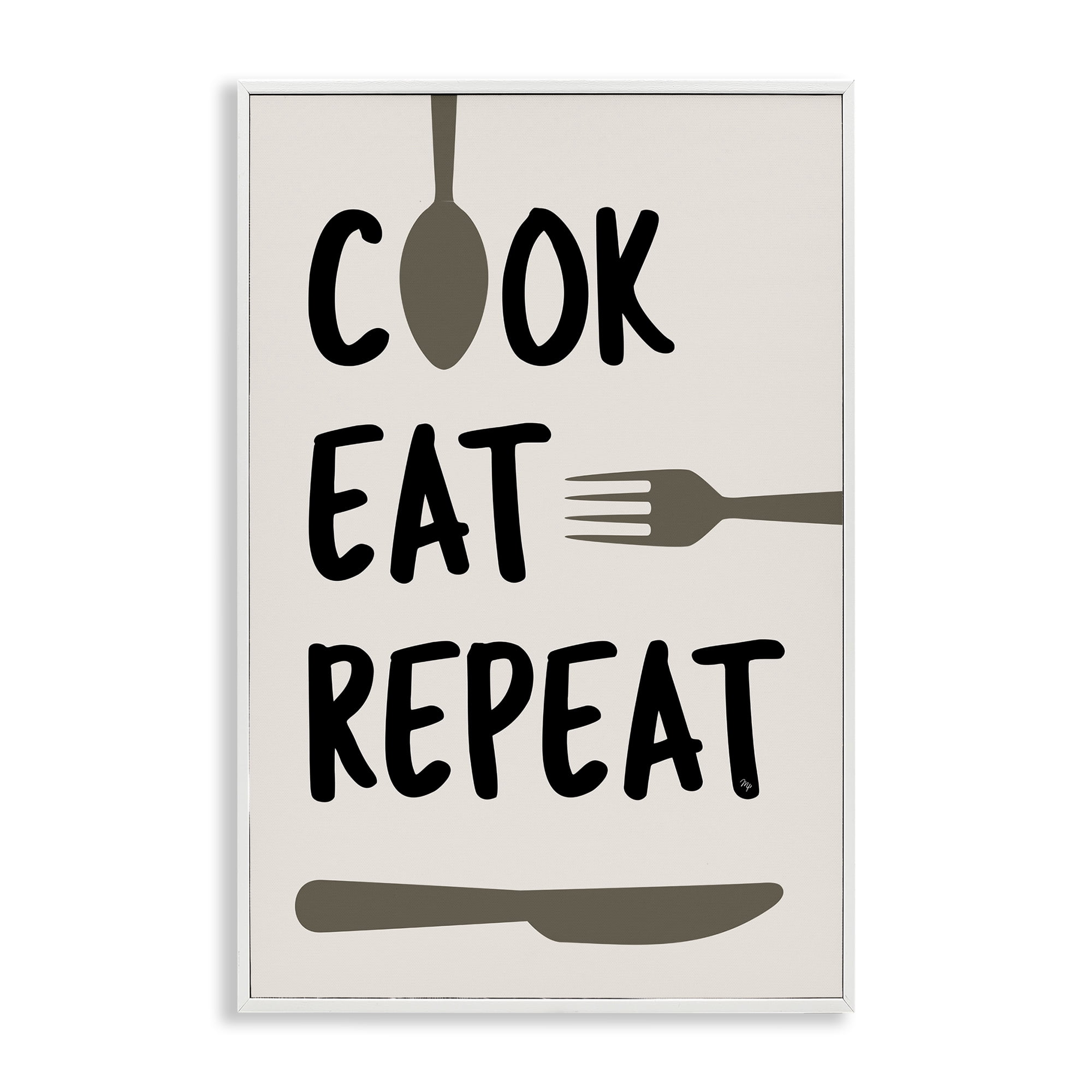 Stupell Industries Cook Eat Repeat with Utensils White Framed Giclee Art, design by Martina Pavlova