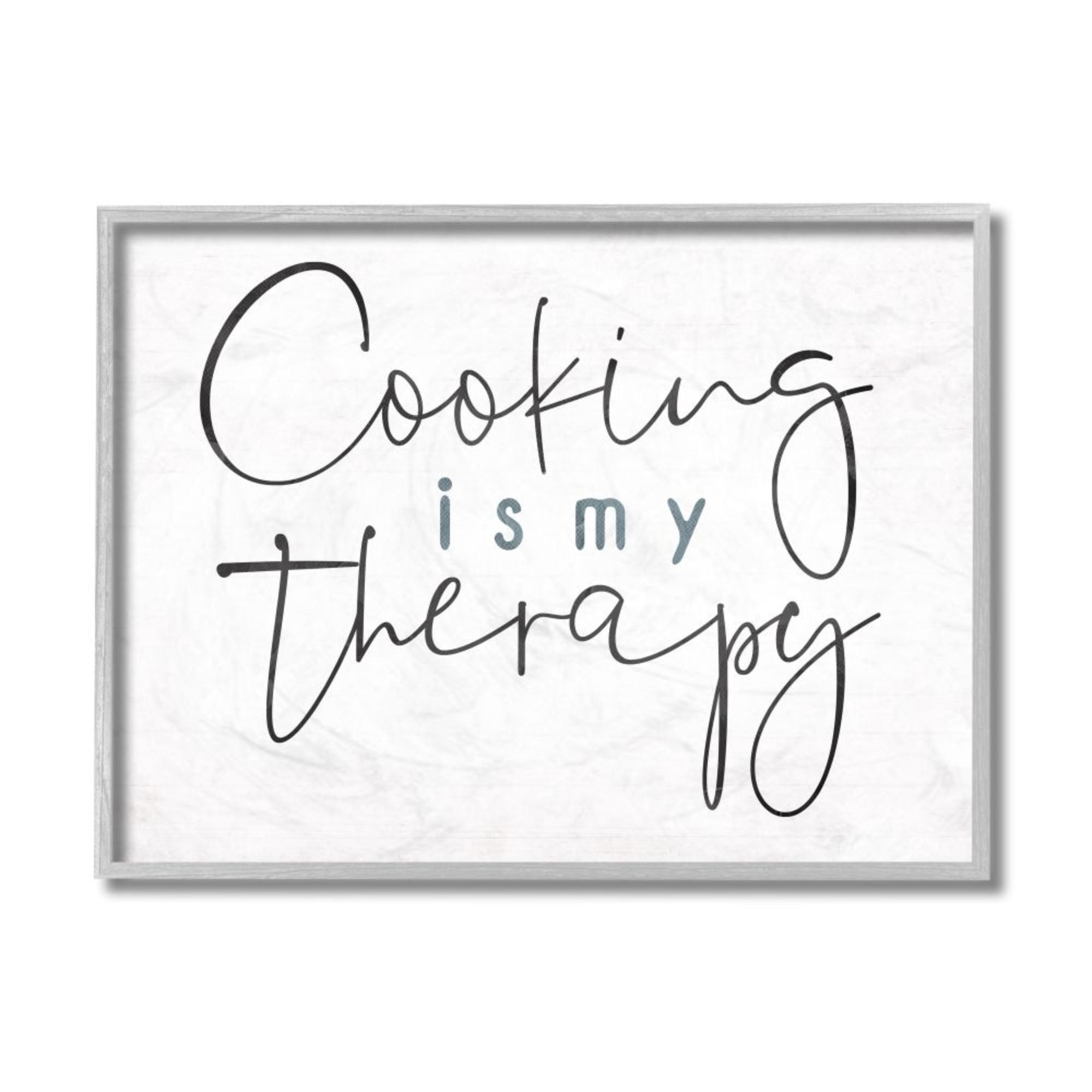 Stupell Industries Cooking Is My Therapy Phrase Blue Black White Design by Milli Villa, 11" x 14", Gray Framed
