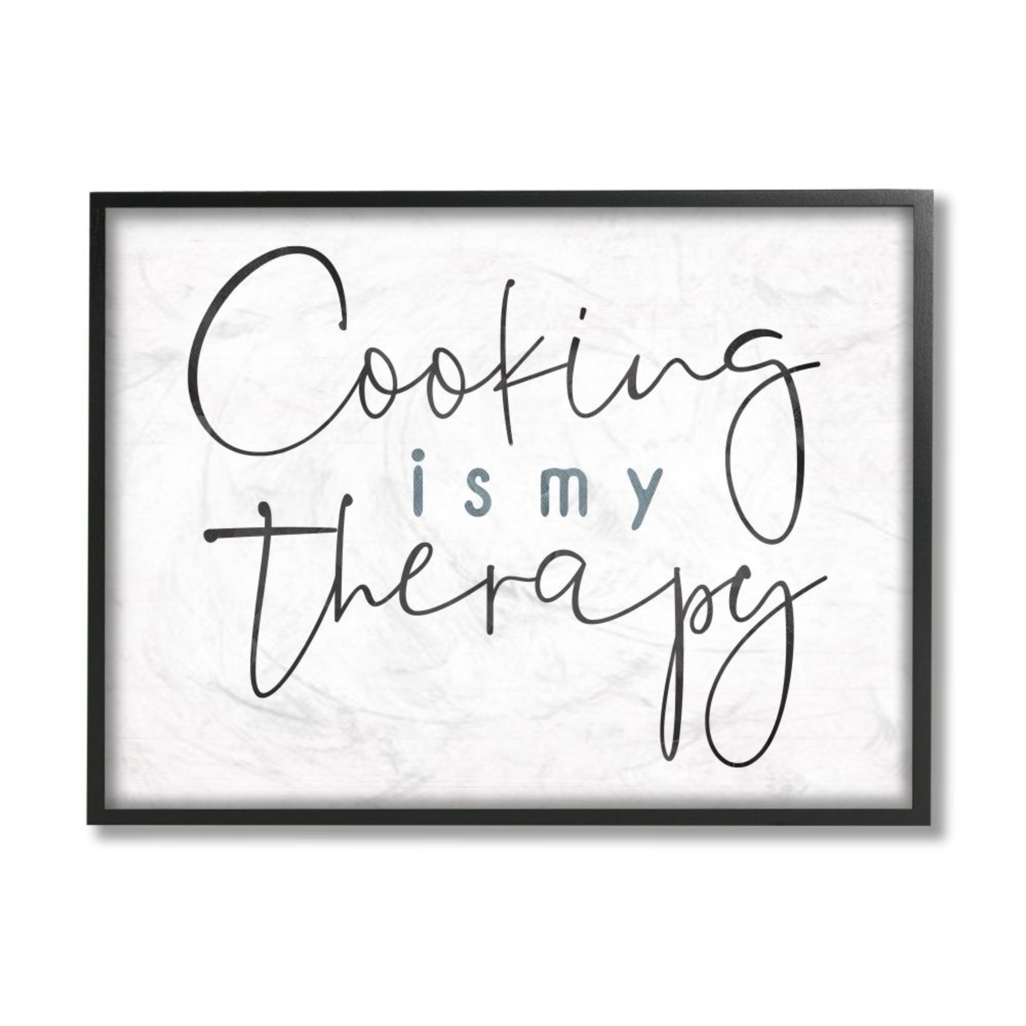 Stupell Industries Cooking Is My Therapy Phrase Blue Black White Design by Milli Villa, 24" x 30", Black Framed