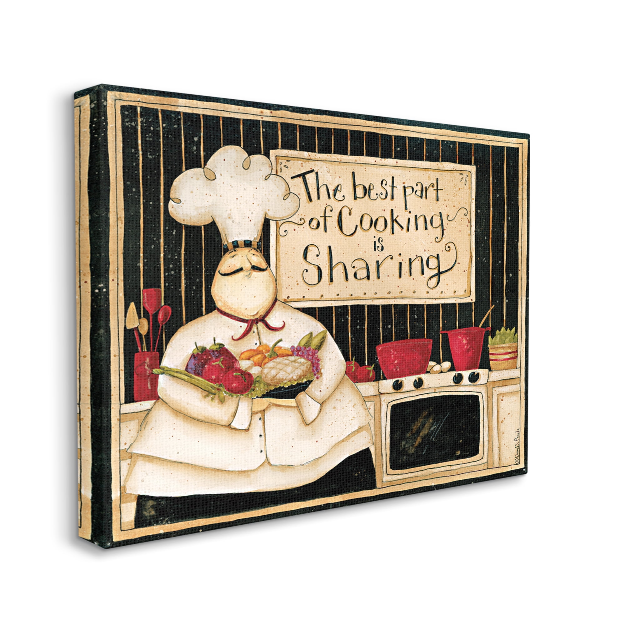 Stupell Industries Cooking Is Sharing Phrase Vintage Hefty Kitchen Chef Canvas Wall Art by Dan DiPaolo