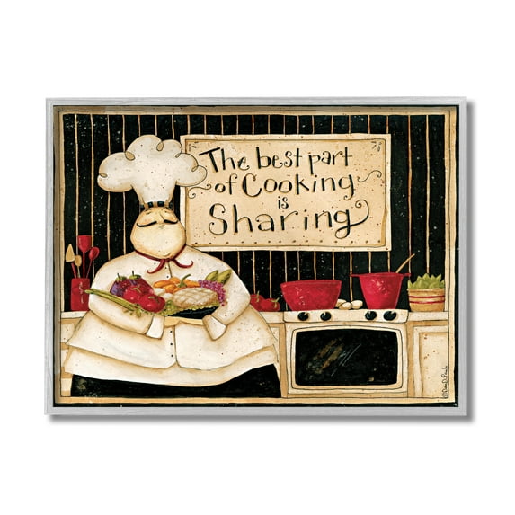 Stupell Industries Cooking Is Sharing Phrase Vintage Hefty Kitchen Chef Gray Framed by Dan DiPaolo