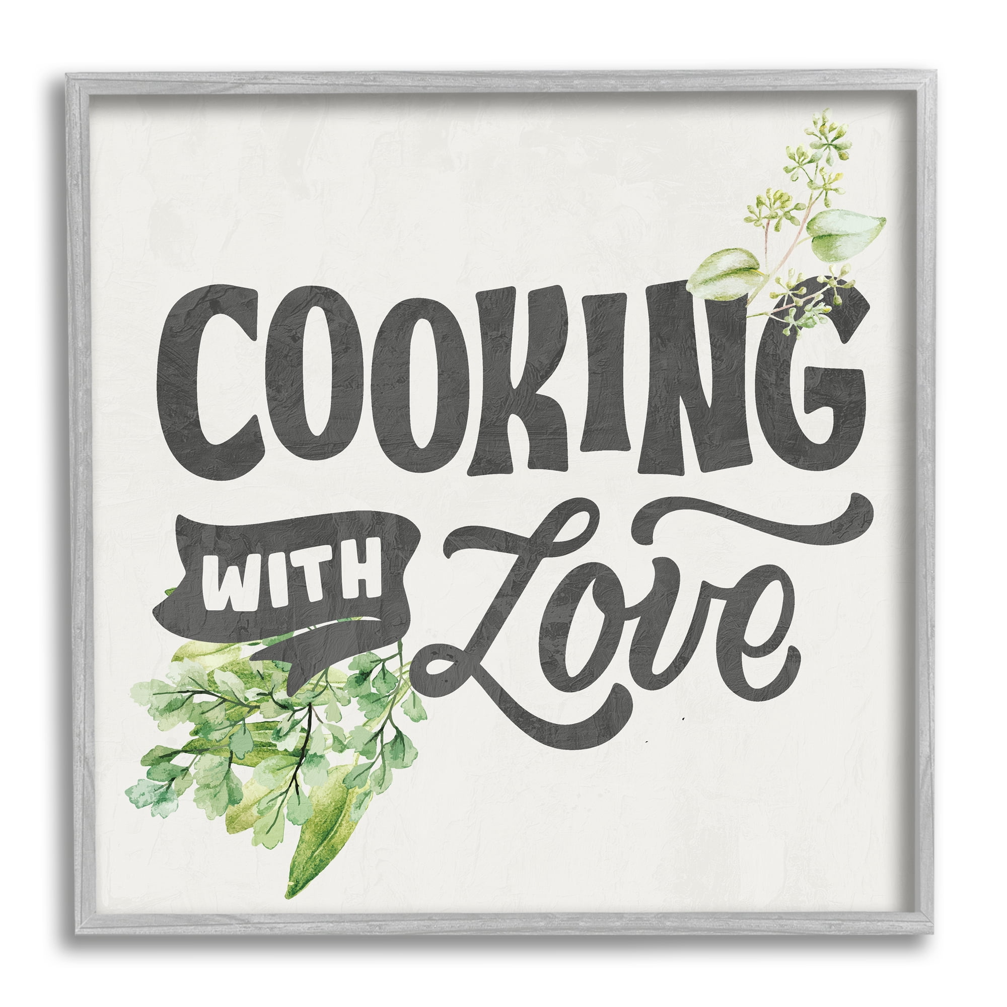 Stupell Industries Cooking With Love Phrase Food & Beverage Painting Gray Framed Art Print Wall Art, 17 x 17