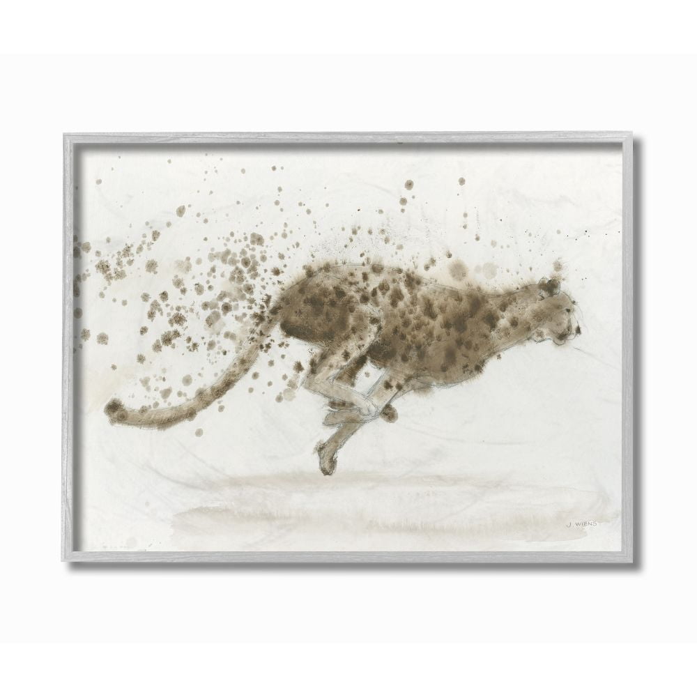 Stupell Industries Cool Abstract Cheetah Large Cat Animal Watercolor Painting Gray Farmhouse Rustic Framed Giclee Texturized Art by James Wiens