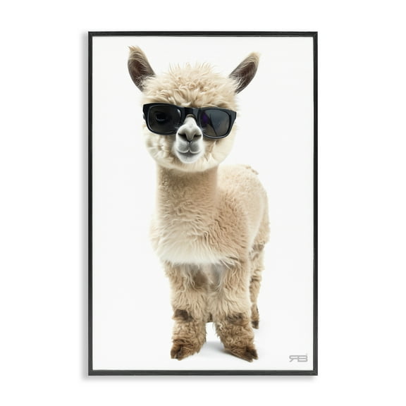 Stupell Industries Cool Alpaca & Glasses Animals & Insects Painting Black Framed Art Print Wall Art, 12 x 18