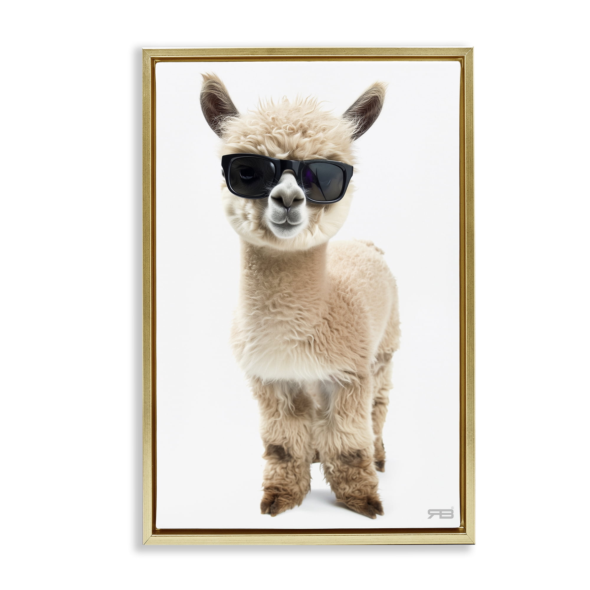Stupell Industries Cool Alpaca & Glasses Animals & Insects Painting Gold Floater Framed Art Print Wall Art, 21 x 31