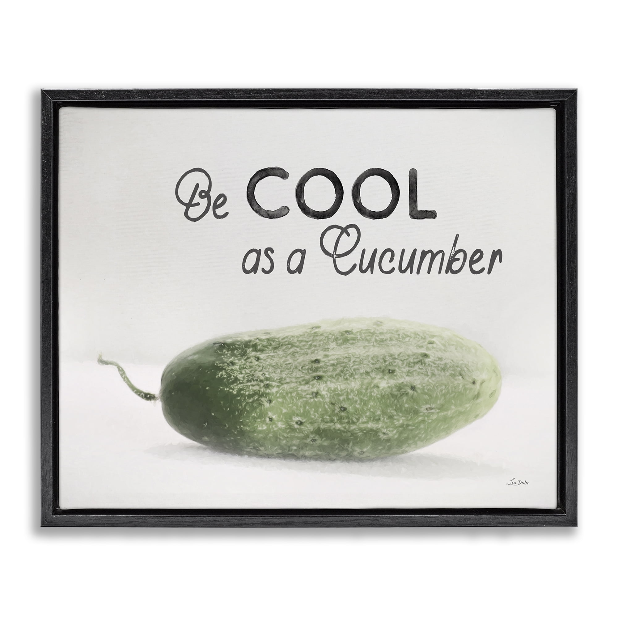Stupell Industries Cool As A Cucumber Food & Beverage Painting Black Floater Framed Canvas Art Print Wall Art, 21 x 17