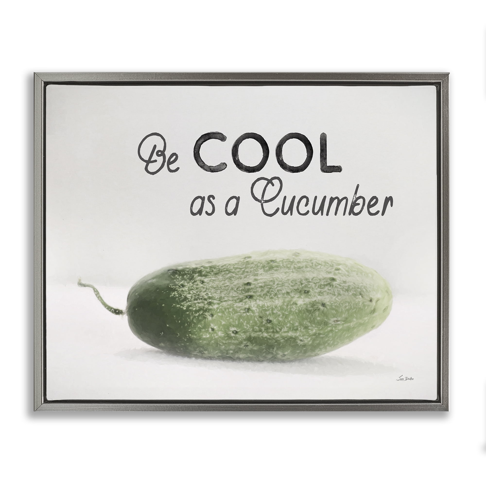 Stupell Industries Cool As A Cucumber Food & Beverage Painting Gray Floater Framed Canvas Art Print Wall Art, 21 x 17