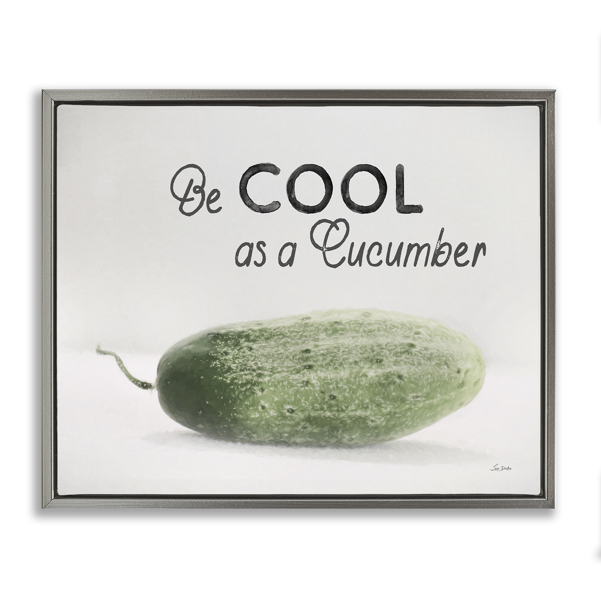 Stupell Industries Cool As A Cucumber Food & Beverage Painting Gray Floater Framed Canvas Art Print Wall Art, 31 x 25
