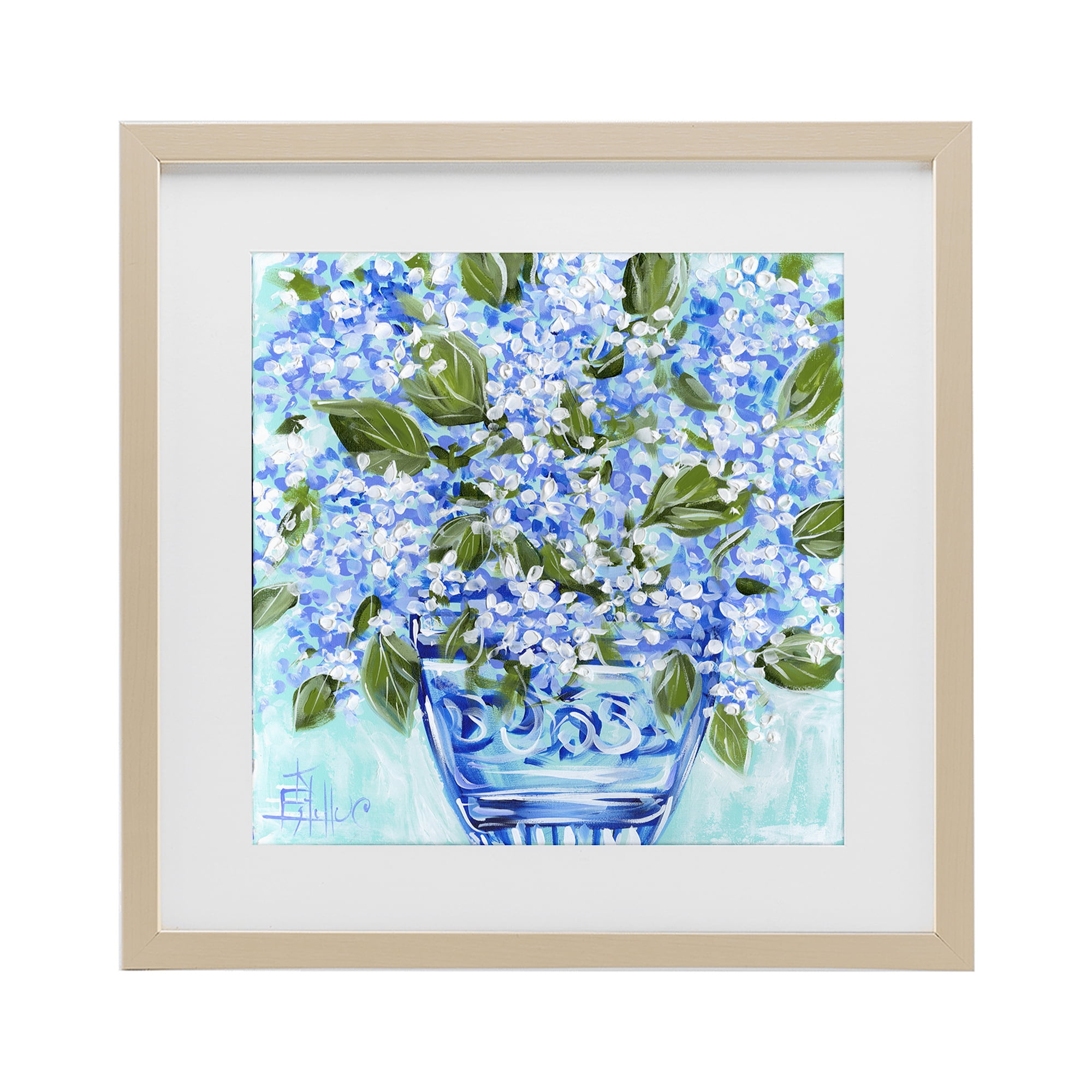 Stupell Industries Cool Bouquets in Blue Vase Birch Framed Print Under Glass, design by Estelle Grengs